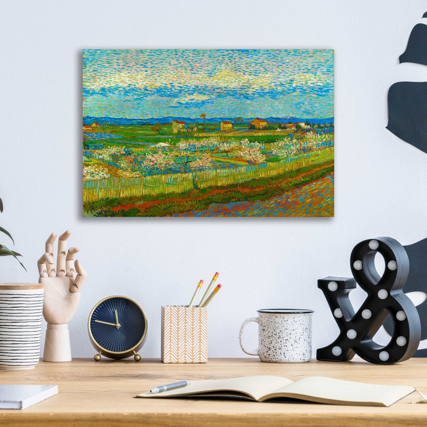 Epic Art 'Peach Trees In Blossom' by Vincent Van Gogh, Acrylic Glass Wall Art,16x12