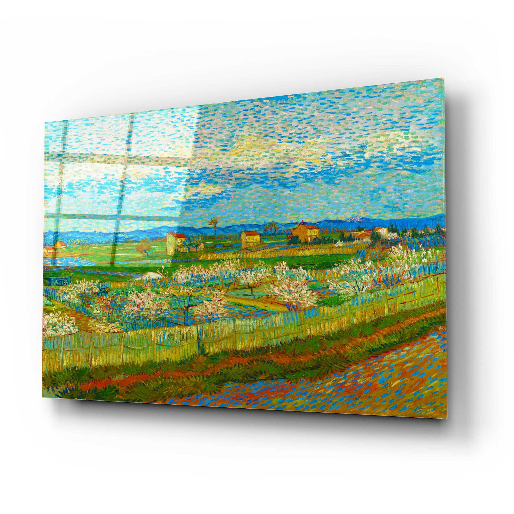 Epic Art 'Peach Trees In Blossom' by Vincent Van Gogh, Acrylic Glass Wall Art,24x16