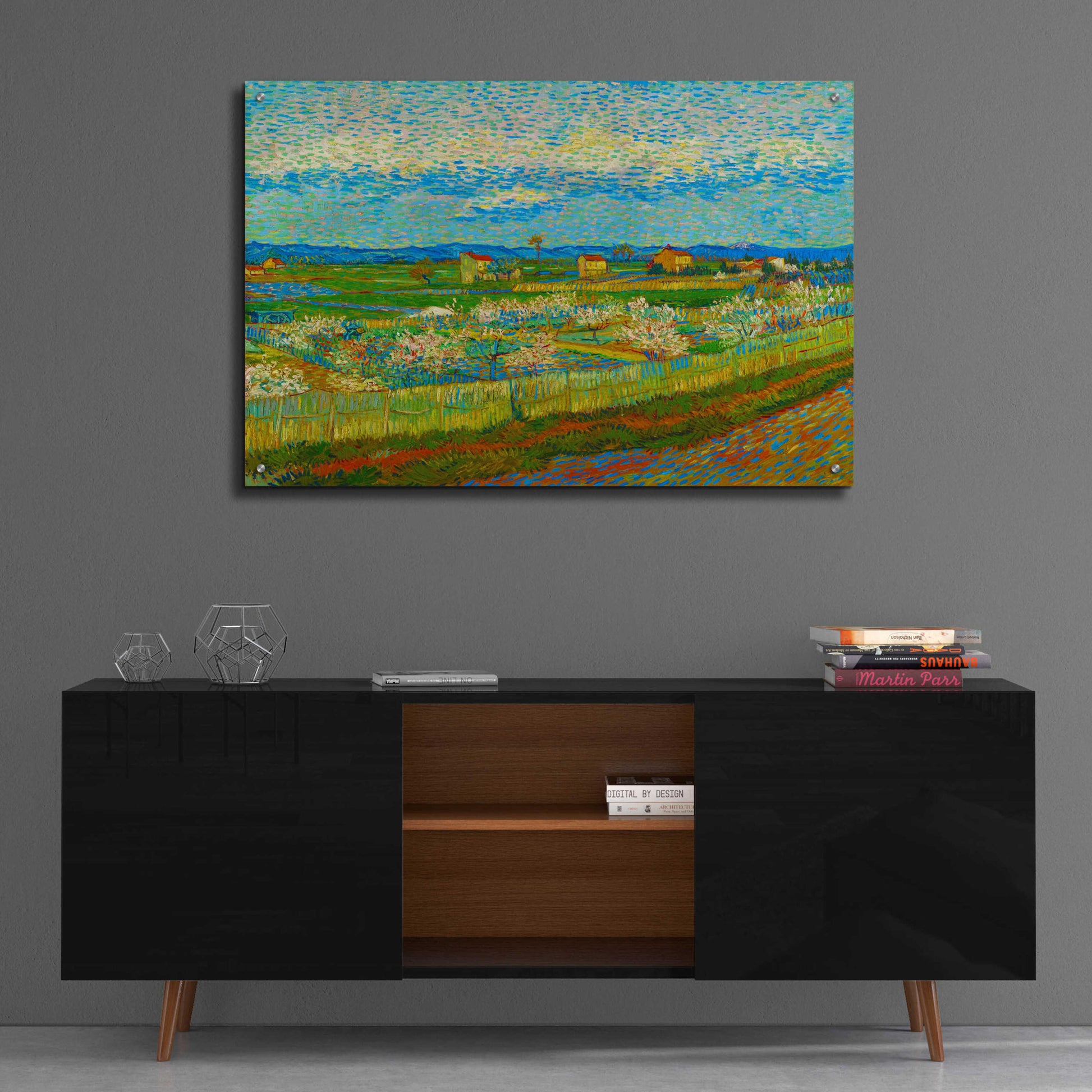 Epic Art 'Peach Trees In Blossom' by Vincent Van Gogh, Acrylic Glass Wall Art,36x24