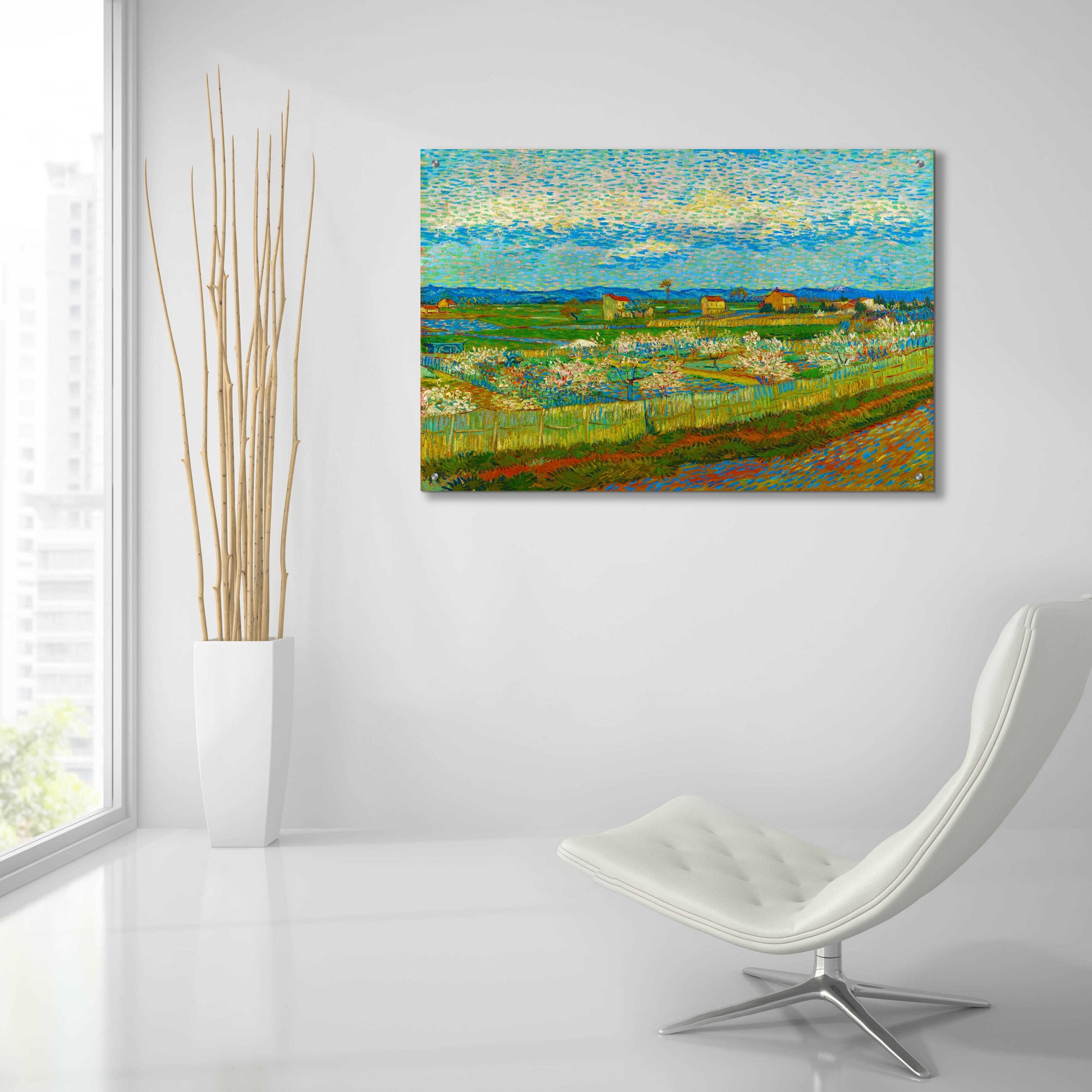 Epic Art 'Peach Trees In Blossom' by Vincent Van Gogh, Acrylic Glass Wall Art,36x24