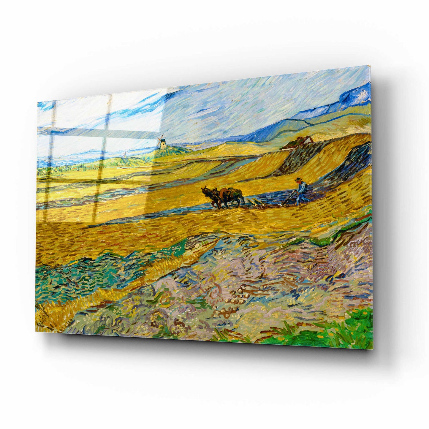 Epic Art 'Enclosed Field With Ploughman' by Vincent Van Gogh, Acrylic Glass Wall Art,16x12