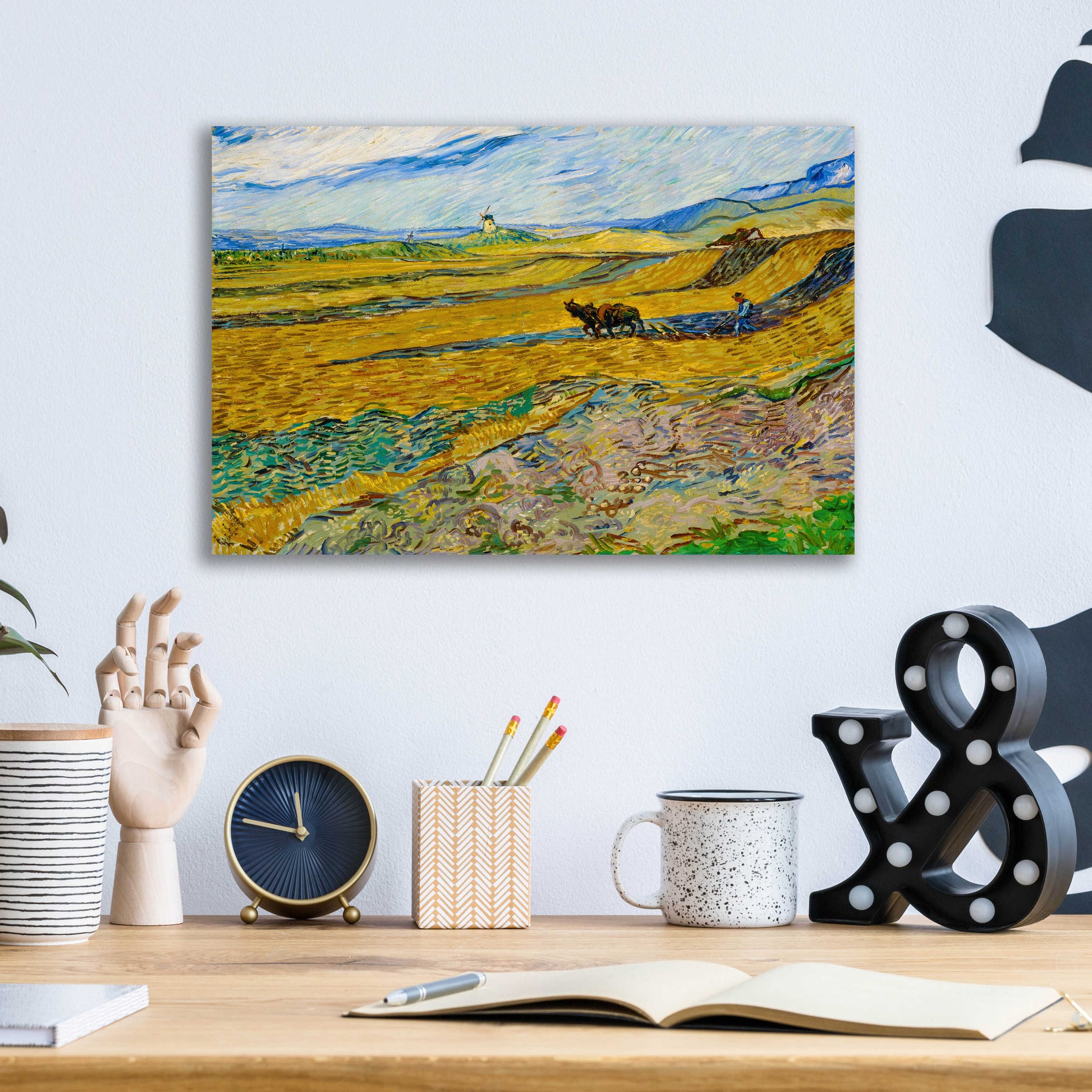 Epic Art 'Enclosed Field With Ploughman' by Vincent Van Gogh, Acrylic Glass Wall Art,16x12