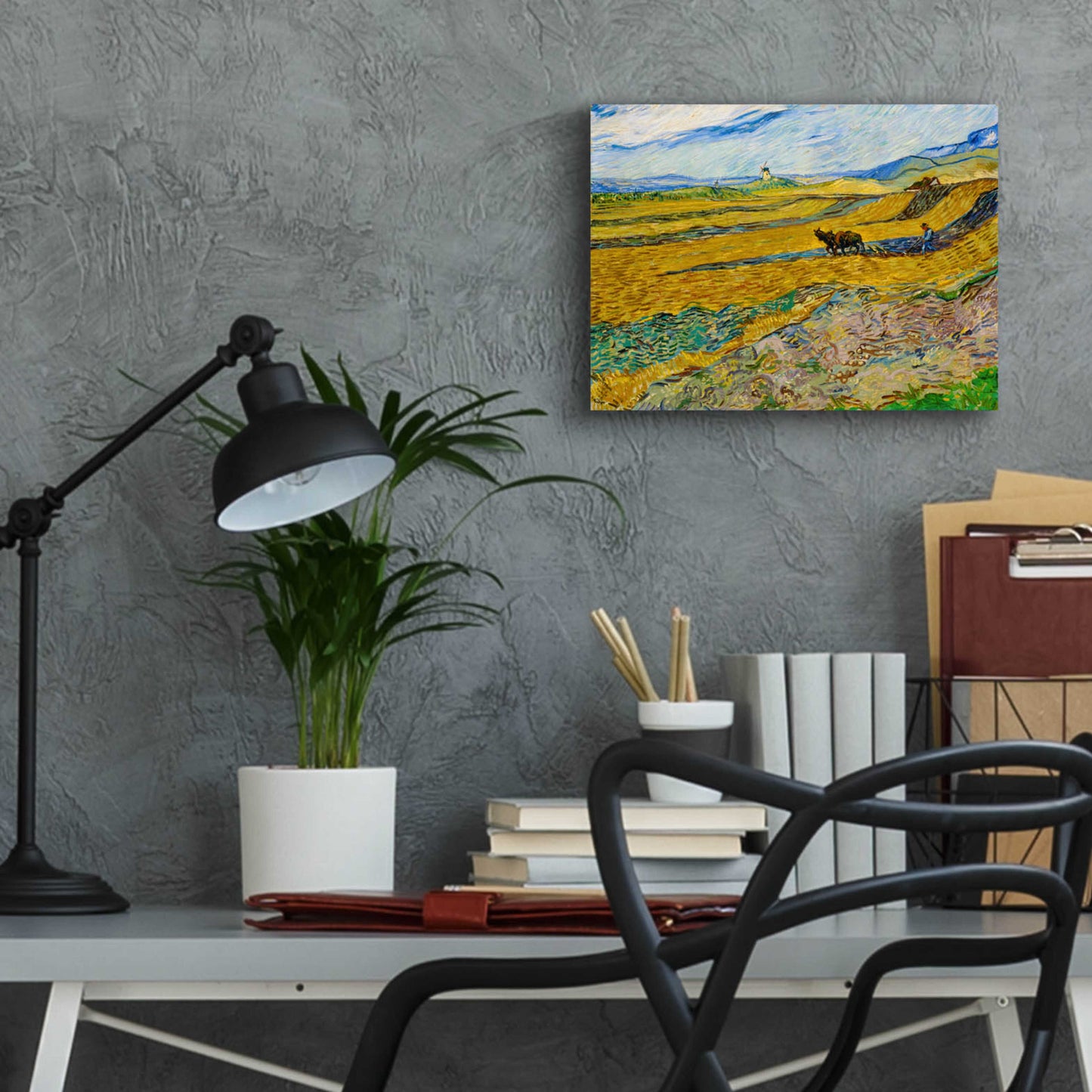 Epic Art 'Enclosed Field With Ploughman' by Vincent Van Gogh, Acrylic Glass Wall Art,16x12