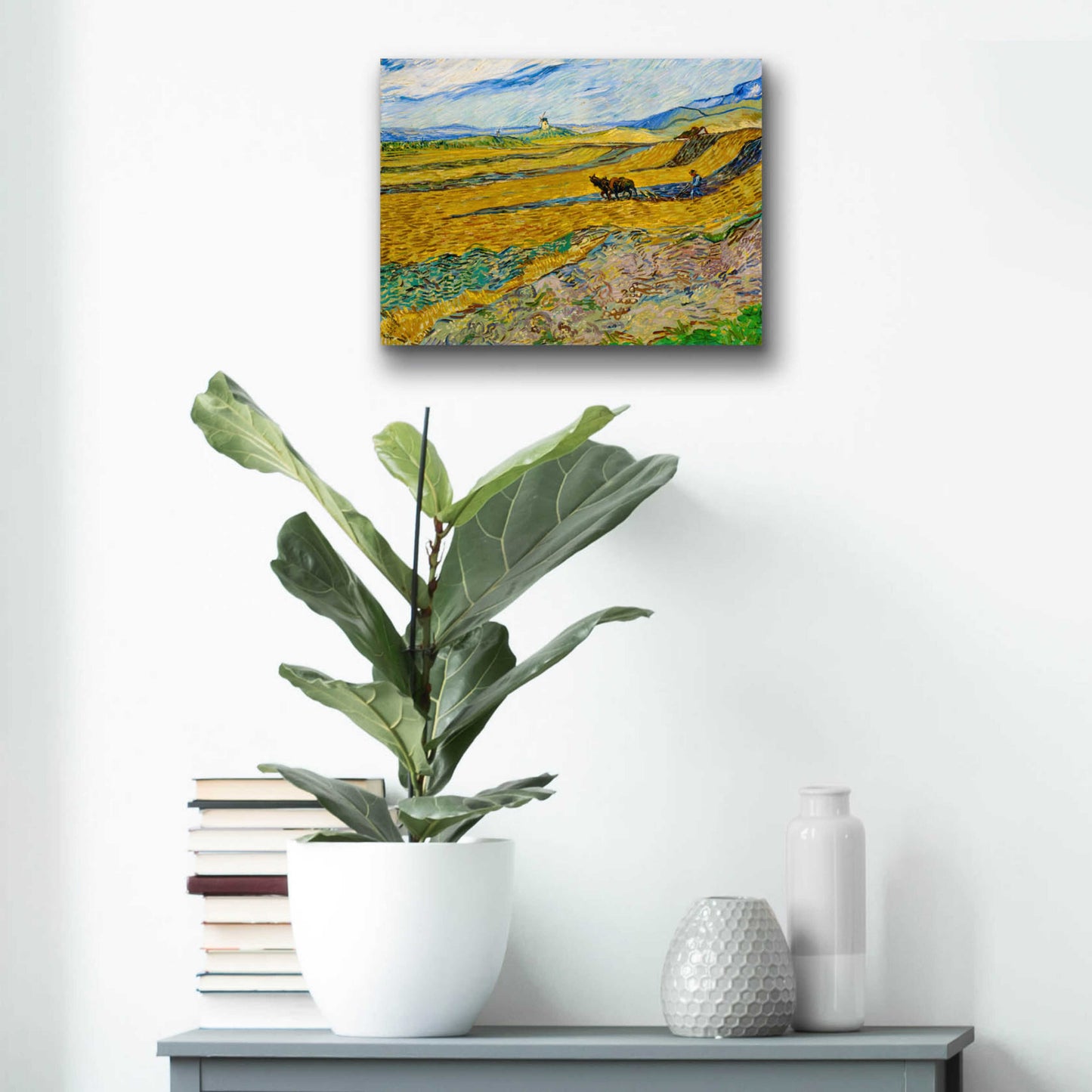 Epic Art 'Enclosed Field With Ploughman' by Vincent Van Gogh, Acrylic Glass Wall Art,16x12