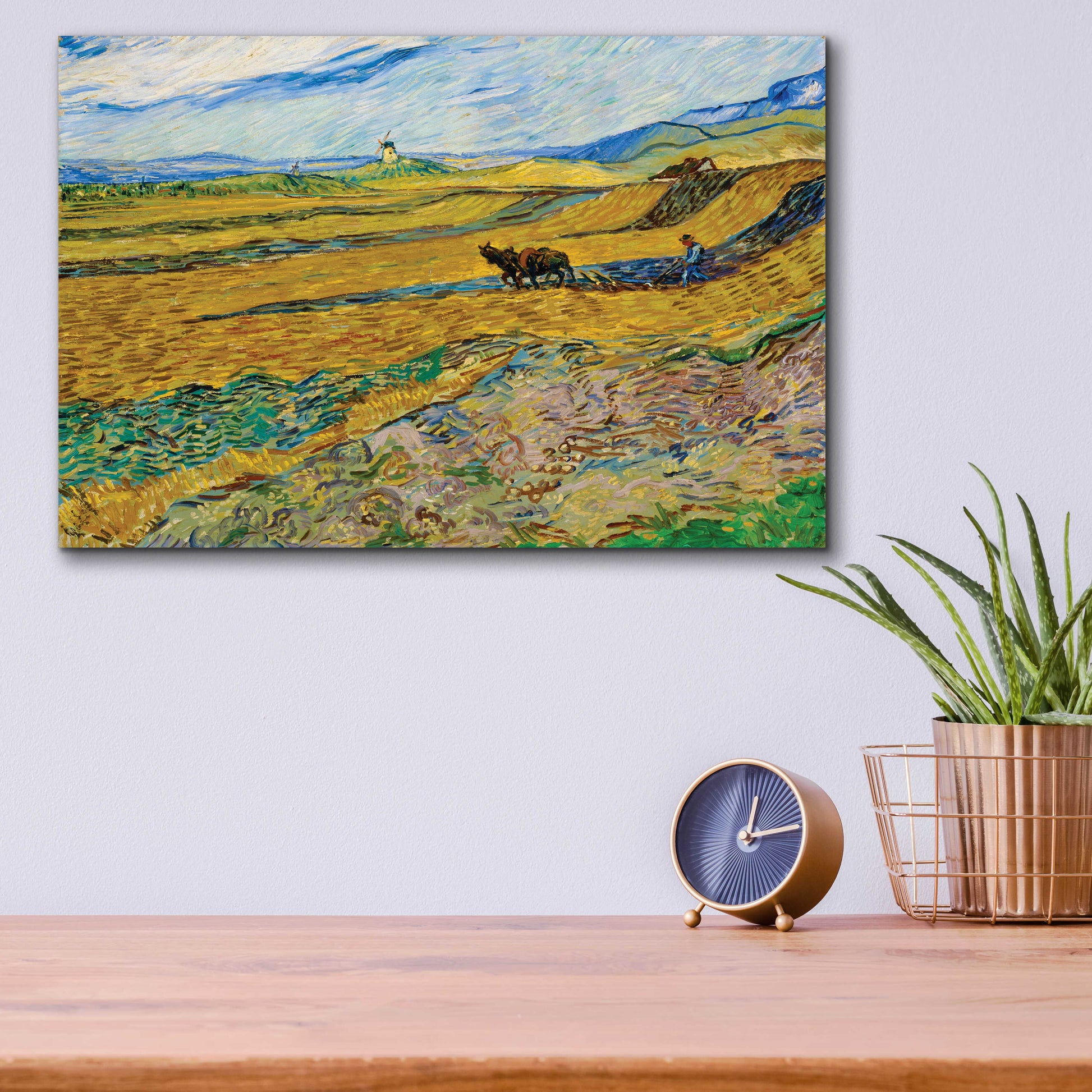 Epic Art 'Enclosed Field With Ploughman' by Vincent Van Gogh, Acrylic Glass Wall Art,16x12