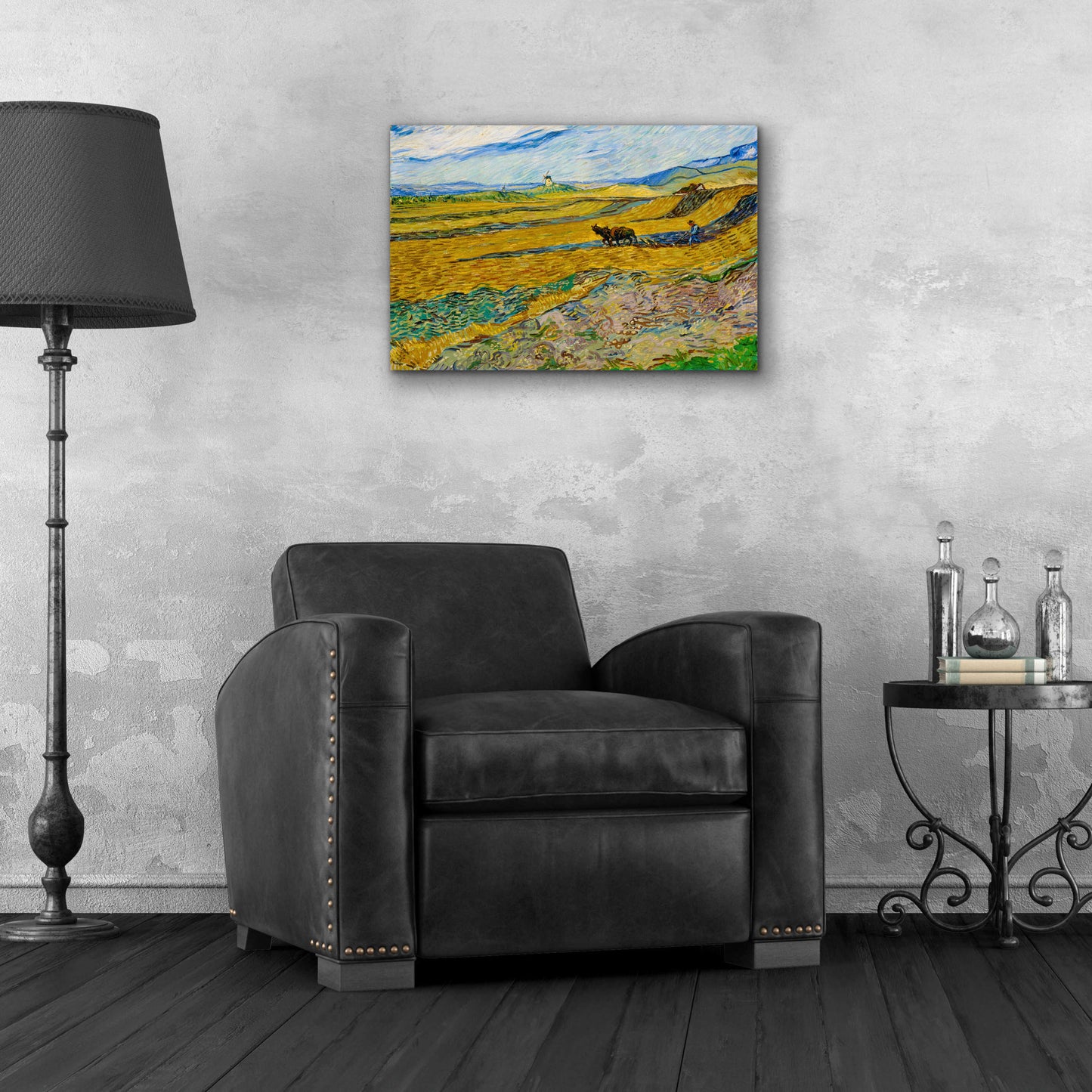 Epic Art 'Enclosed Field With Ploughman' by Vincent Van Gogh, Acrylic Glass Wall Art,24x16