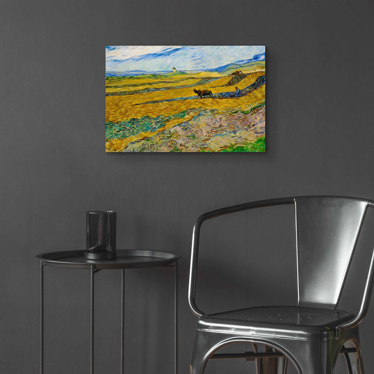 Epic Art 'Enclosed Field With Ploughman' by Vincent Van Gogh, Acrylic Glass Wall Art,24x16