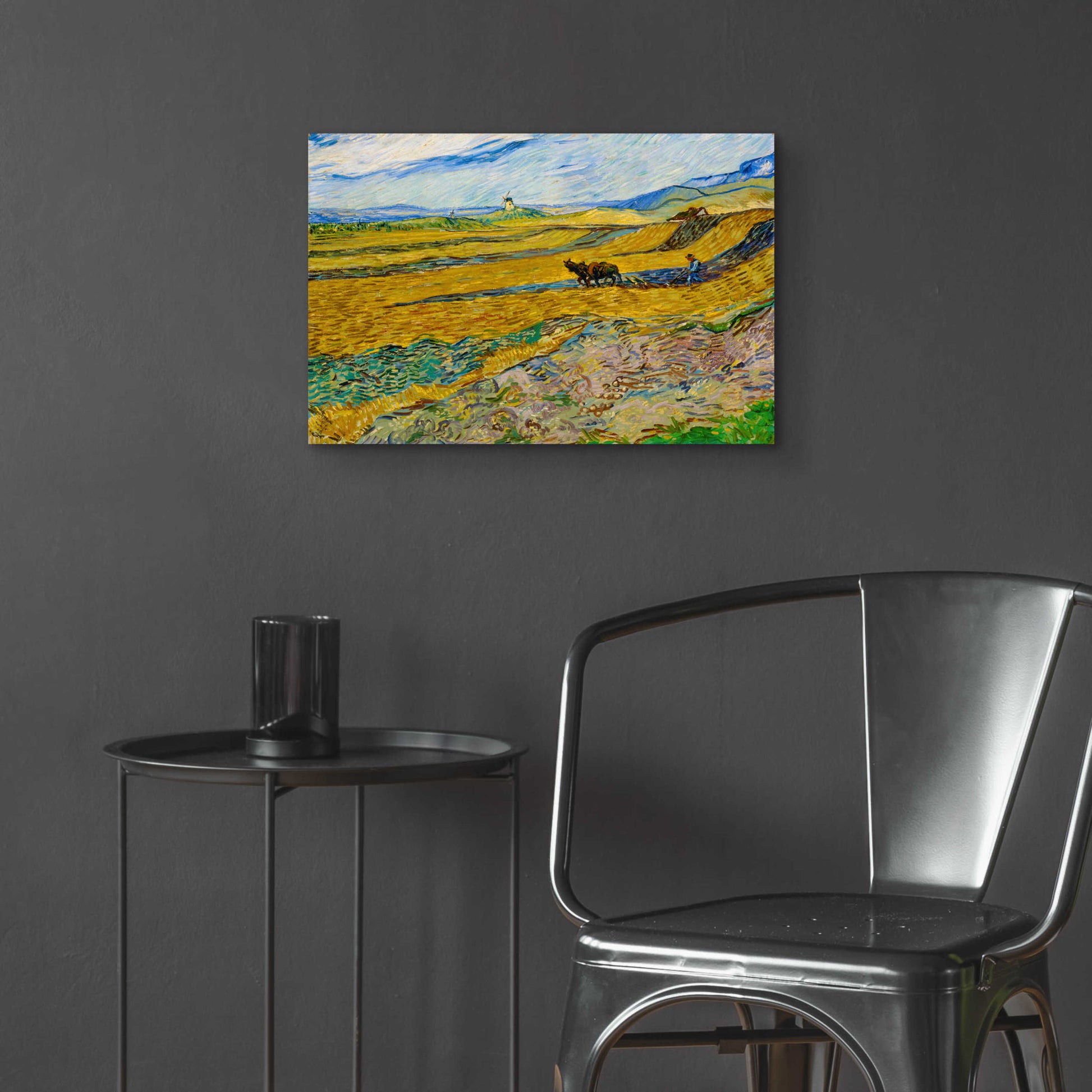 Epic Art 'Enclosed Field With Ploughman' by Vincent Van Gogh, Acrylic Glass Wall Art,24x16