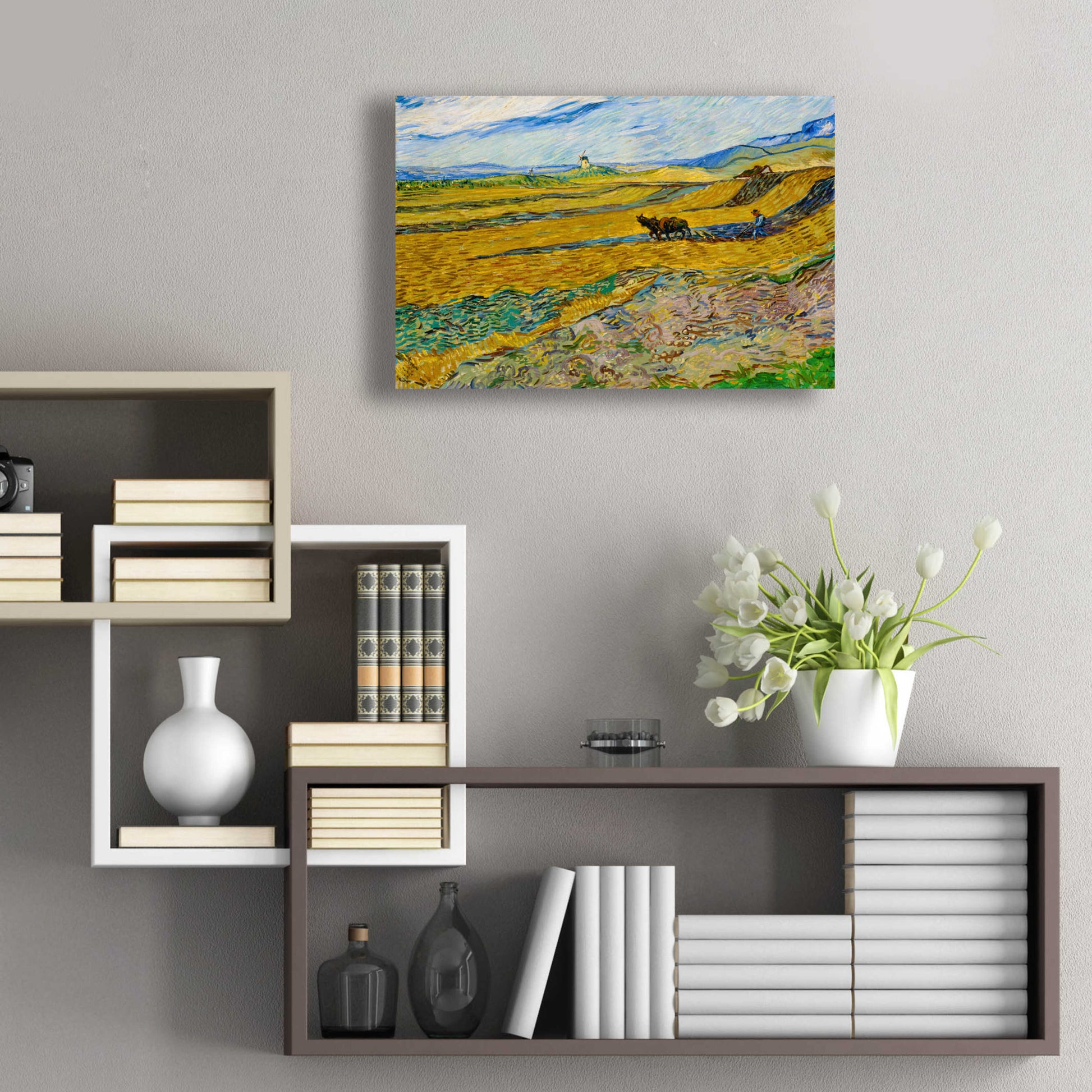 Epic Art 'Enclosed Field With Ploughman' by Vincent Van Gogh, Acrylic Glass Wall Art,24x16