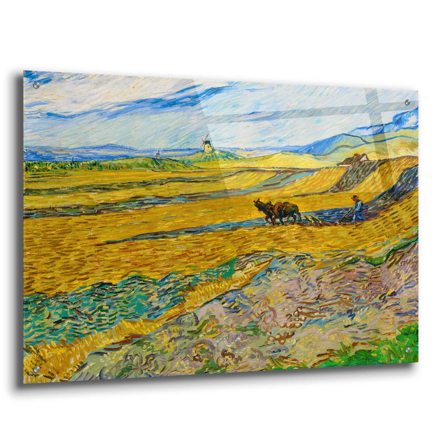 Epic Art 'Enclosed Field With Ploughman' by Vincent Van Gogh, Acrylic Glass Wall Art,36x24