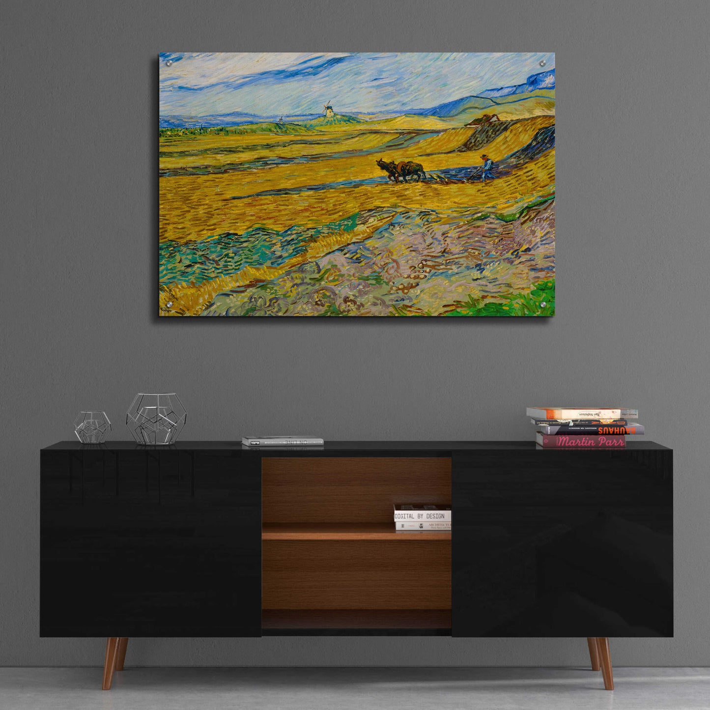 Epic Art 'Enclosed Field With Ploughman' by Vincent Van Gogh, Acrylic Glass Wall Art,36x24