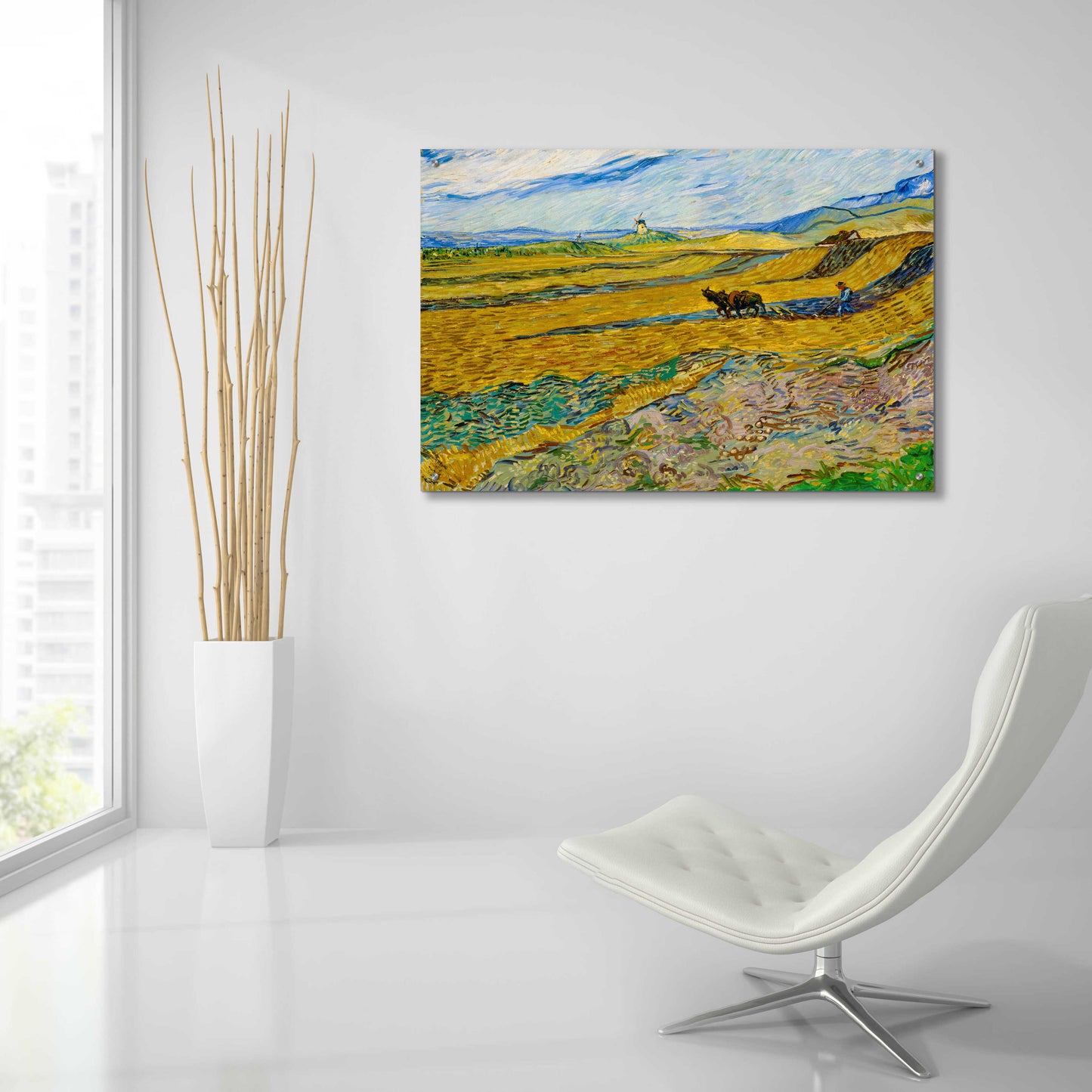 Epic Art 'Enclosed Field With Ploughman' by Vincent Van Gogh, Acrylic Glass Wall Art,36x24