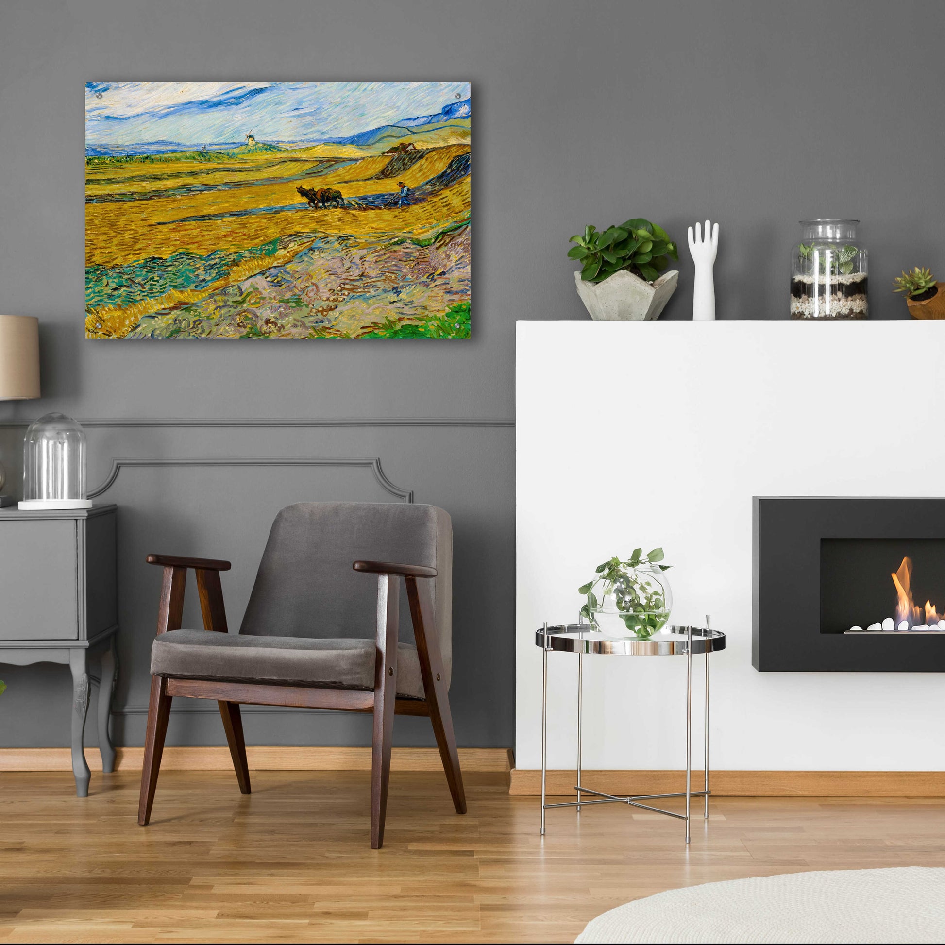 Epic Art 'Enclosed Field With Ploughman' by Vincent Van Gogh, Acrylic Glass Wall Art,36x24