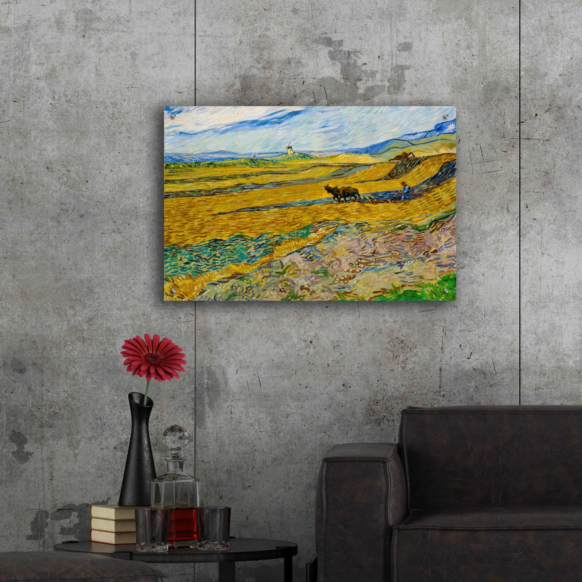 Epic Art 'Enclosed Field With Ploughman' by Vincent Van Gogh, Acrylic Glass Wall Art,36x24