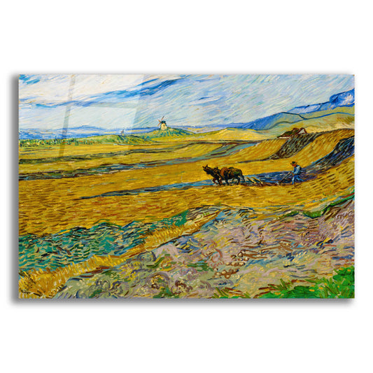 Epic Art 'Enclosed Field With Ploughman' by Vincent Van Gogh, Acrylic Glass Wall Art
