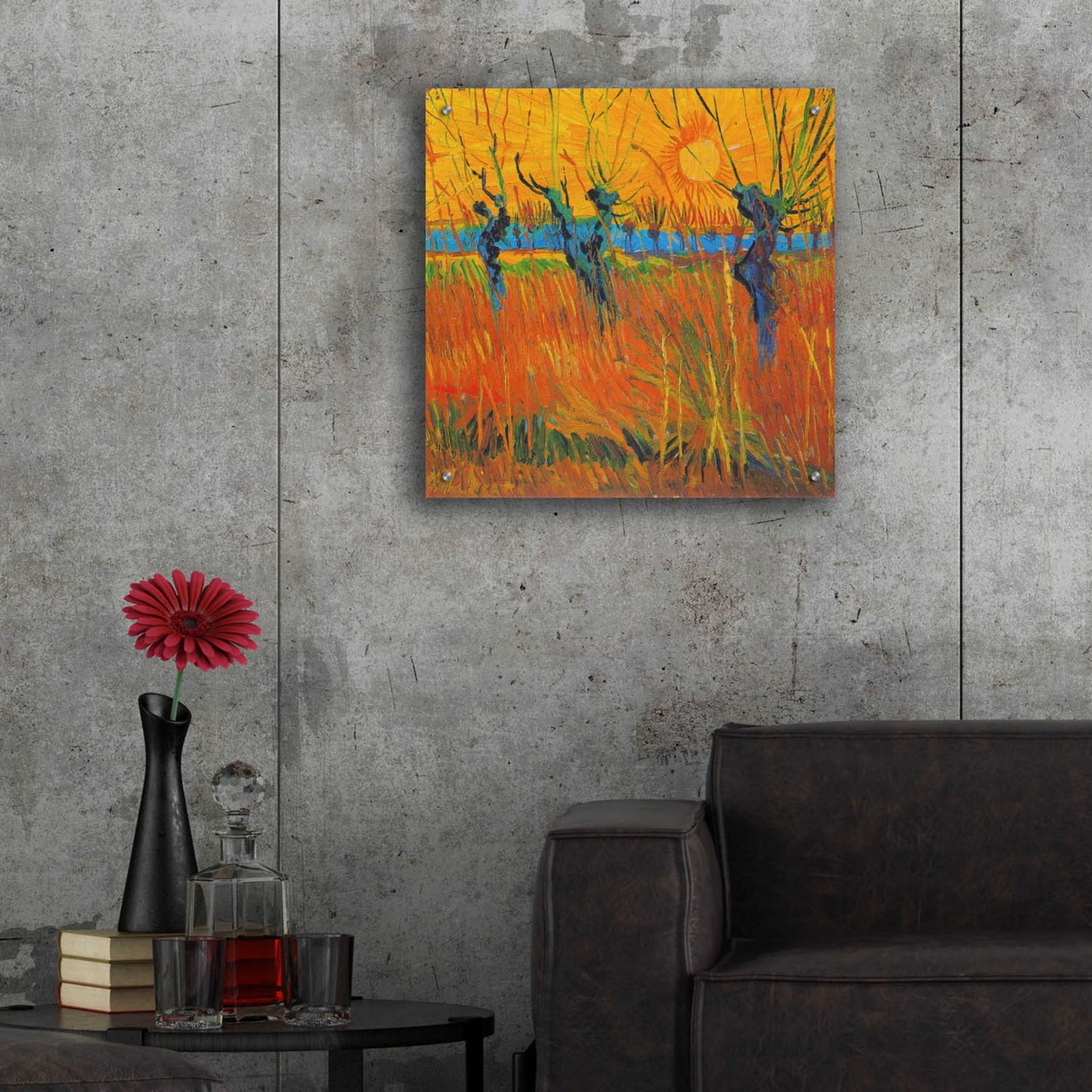 Epic Art 'Willows At Sunset' by Vincent Van Gogh, Acrylic Glass Wall Art,24x24