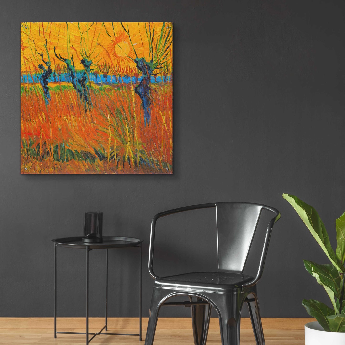 Epic Art 'Willows At Sunset' by Vincent Van Gogh, Acrylic Glass Wall Art,36x36