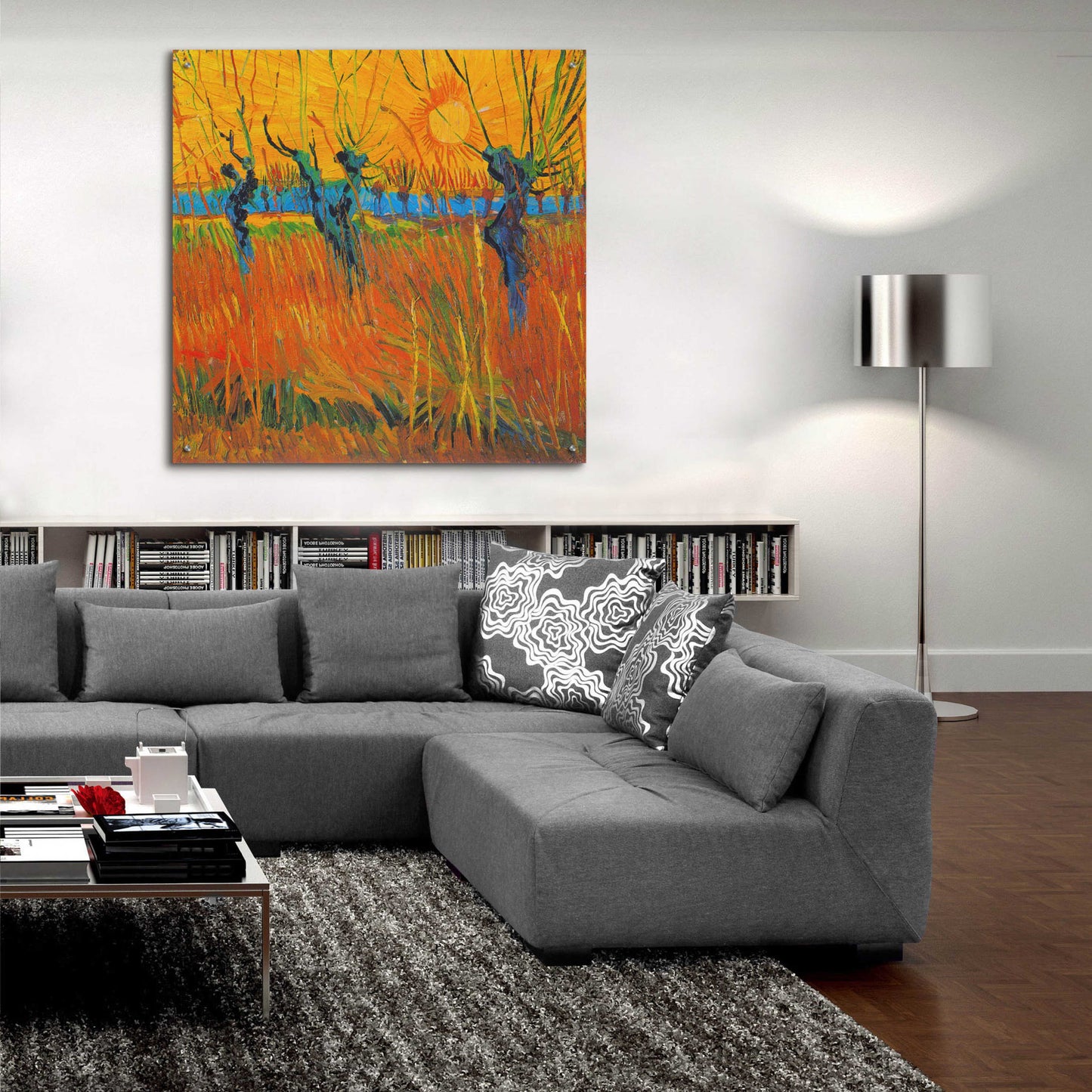 Epic Art 'Willows At Sunset' by Vincent Van Gogh, Acrylic Glass Wall Art,36x36