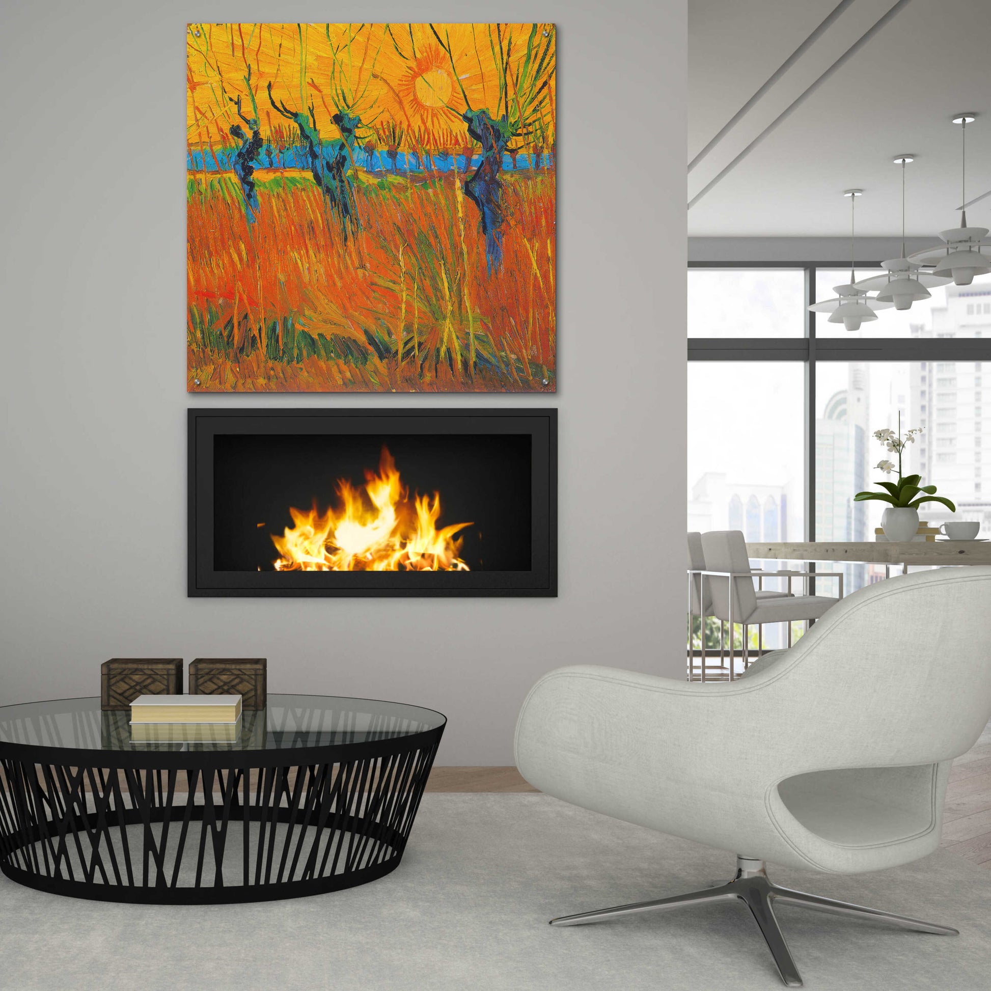 Epic Art 'Willows At Sunset' by Vincent Van Gogh, Acrylic Glass Wall Art,36x36