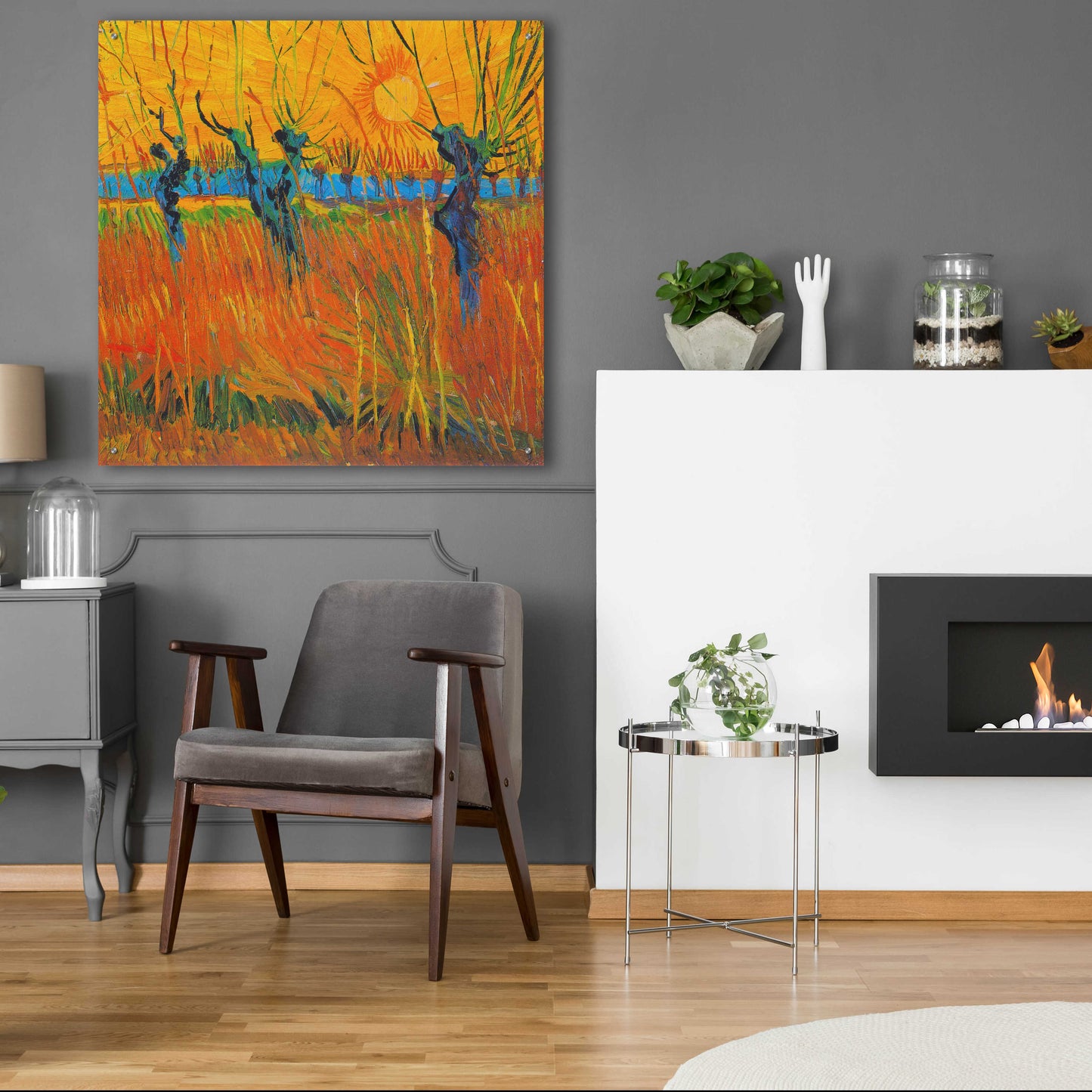 Epic Art 'Willows At Sunset' by Vincent Van Gogh, Acrylic Glass Wall Art,36x36