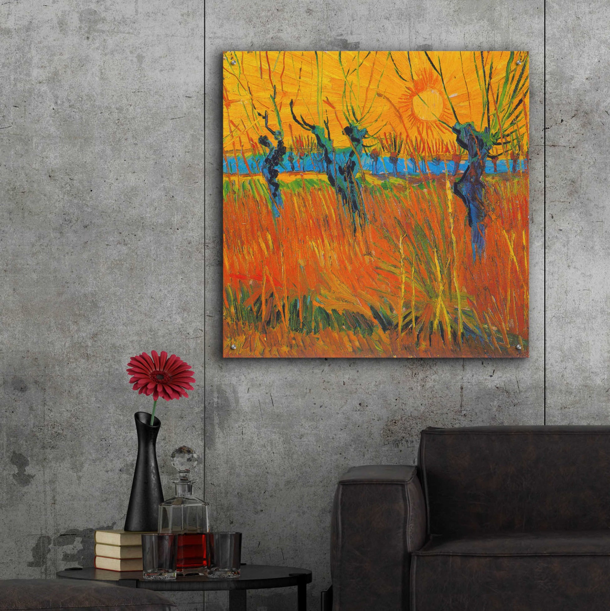 Epic Art 'Willows At Sunset' by Vincent Van Gogh, Acrylic Glass Wall Art,36x36