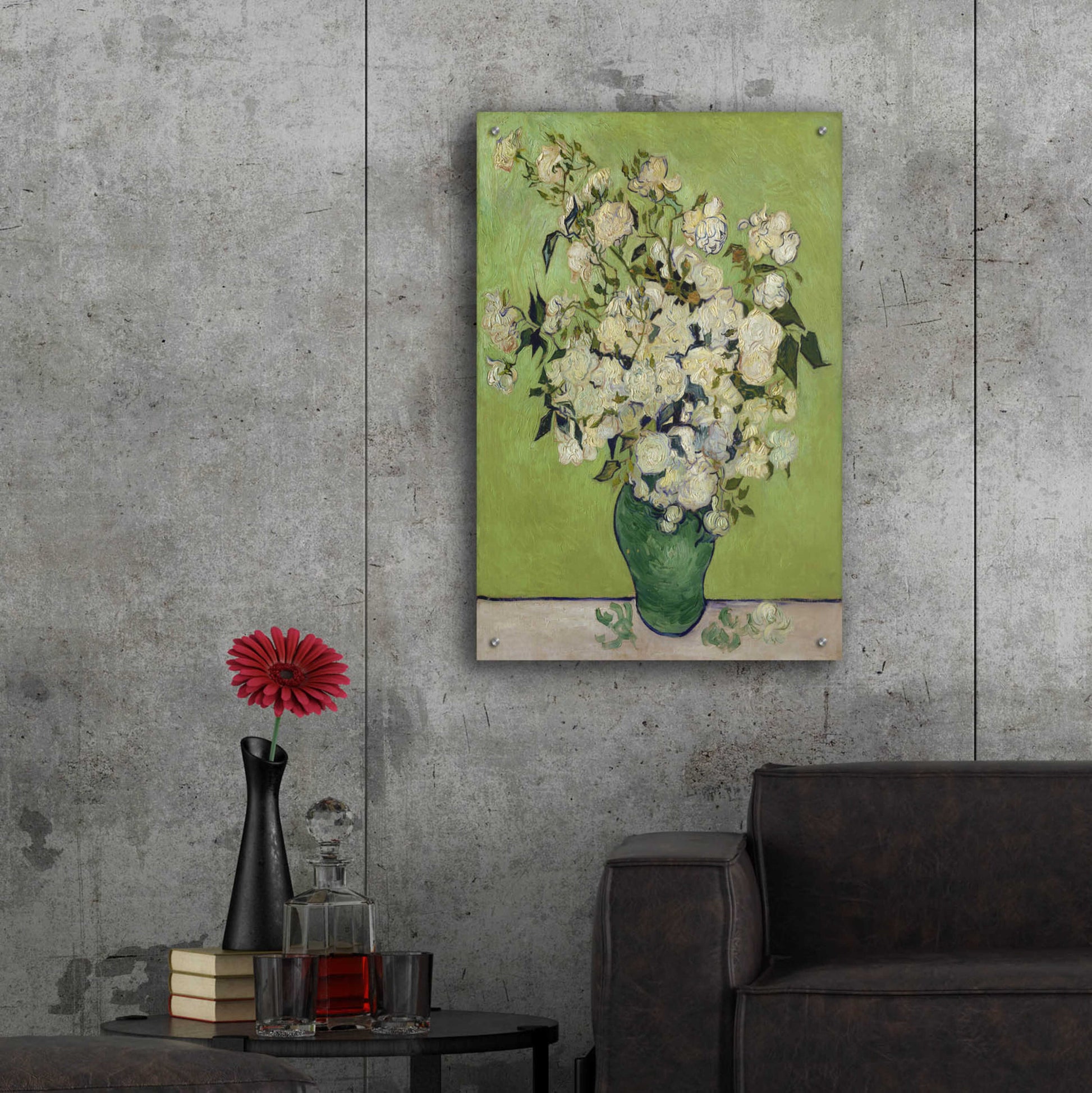 Epic Art 'Vase Of Roses' by Vincent Van Gogh, Acrylic Glass Wall Art,24x36