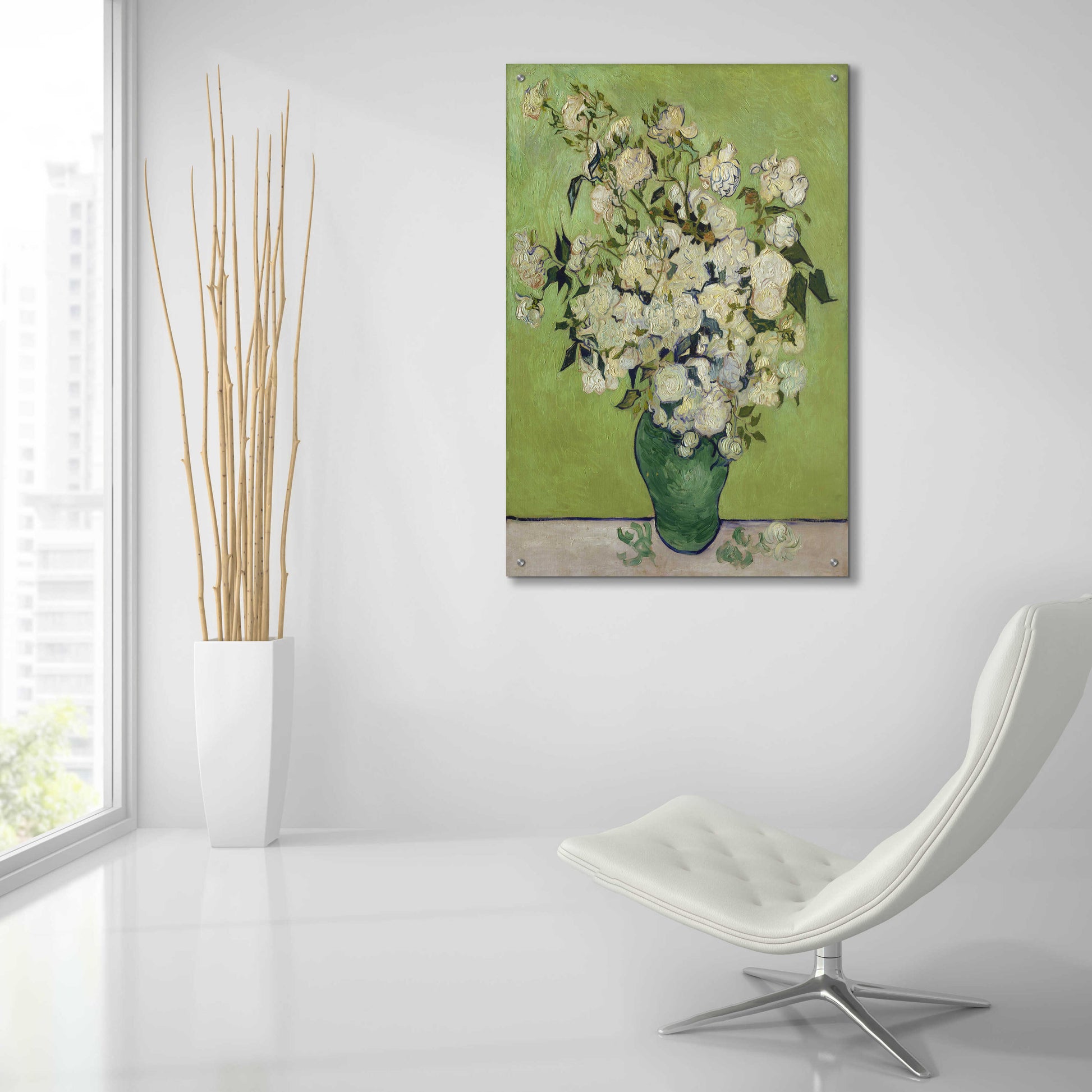 Epic Art 'Vase Of Roses' by Vincent Van Gogh, Acrylic Glass Wall Art,24x36