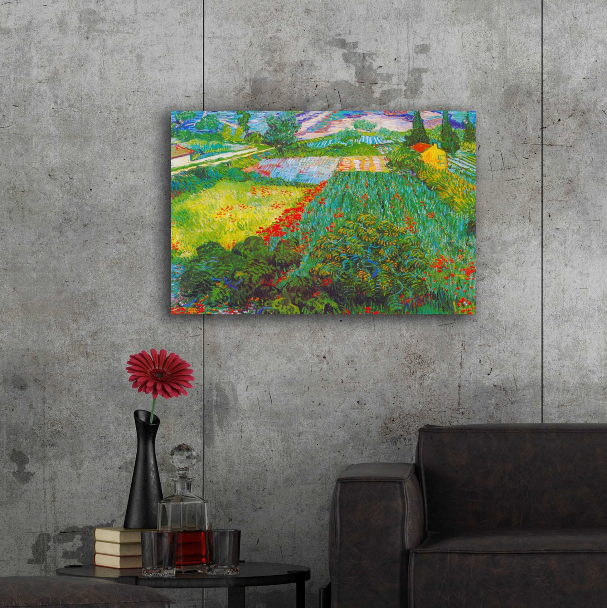 Epic Art 'Field With Poppies 2' by Vincent Van Gogh, Acrylic Glass Wall Art,36x24