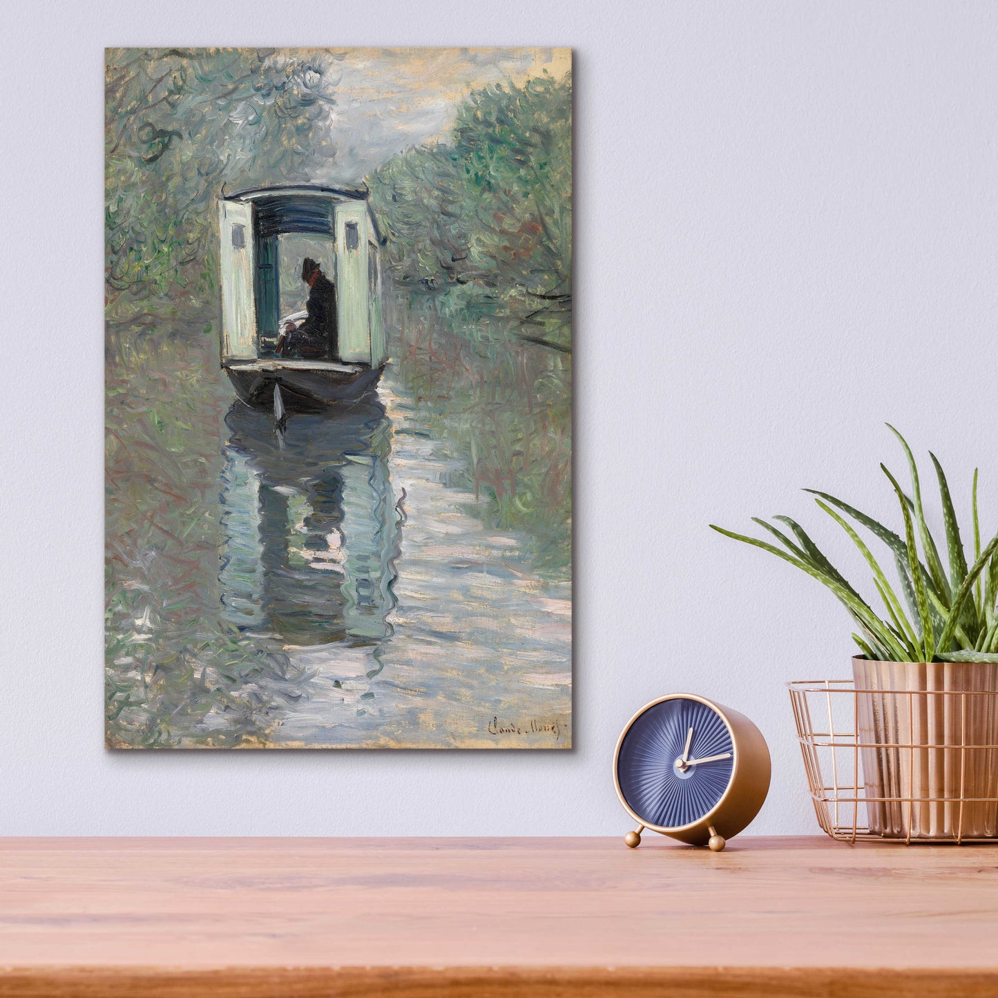 Epic Art 'The Studio Boat' by Claude Monet, Acrylic Glass Wall Art,12x16
