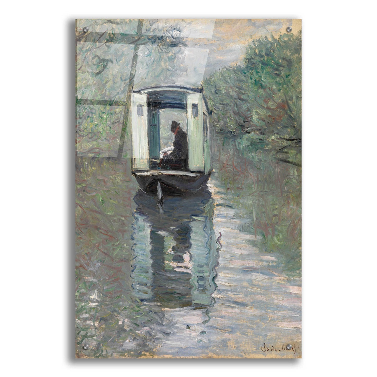 Epic Art 'The Studio Boat' by Claude Monet, Acrylic Glass Wall Art,24x36