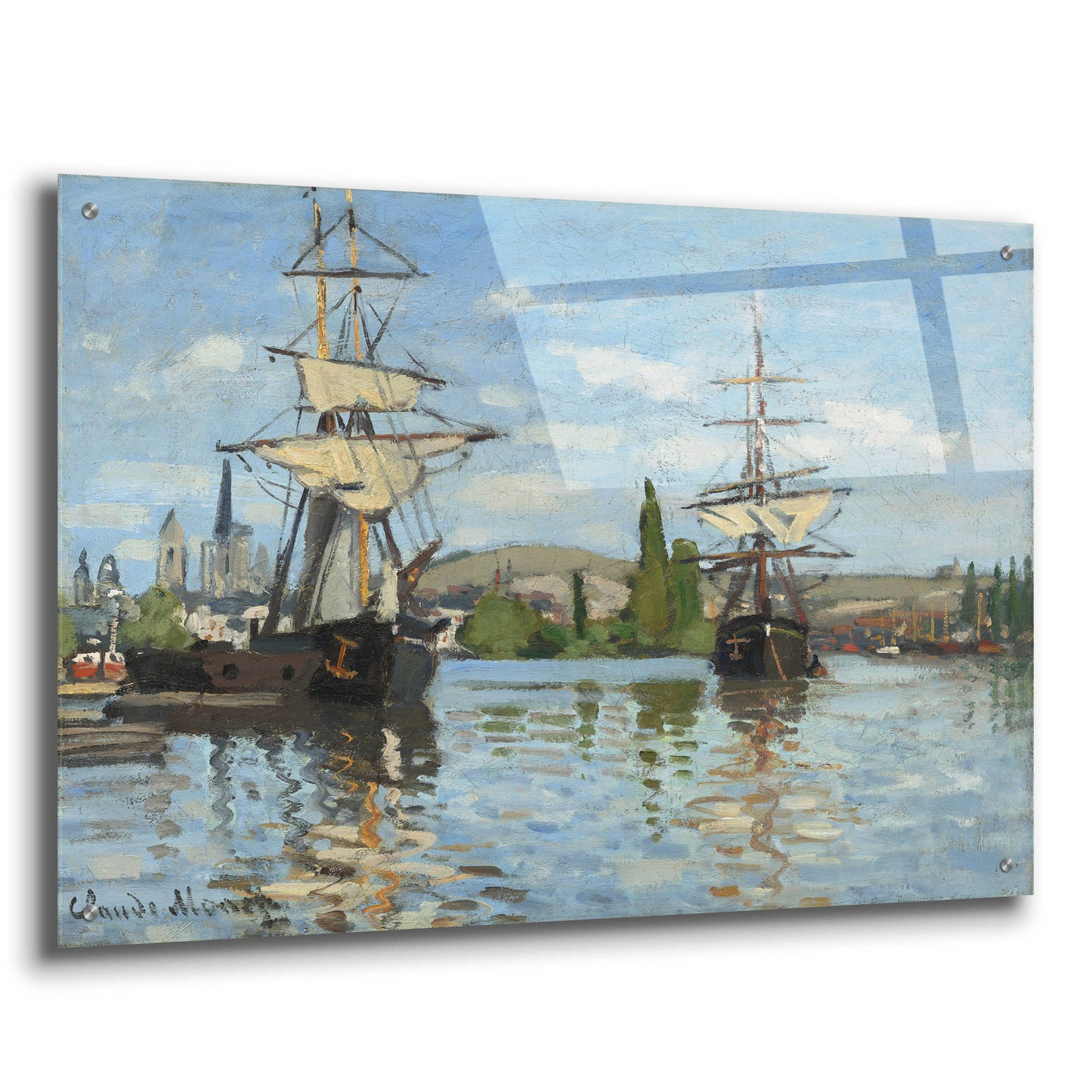 Epic Art 'Ships Riding On The Serine At Roue' by Claude Monet, Acrylic Glass Wall Art,36x24