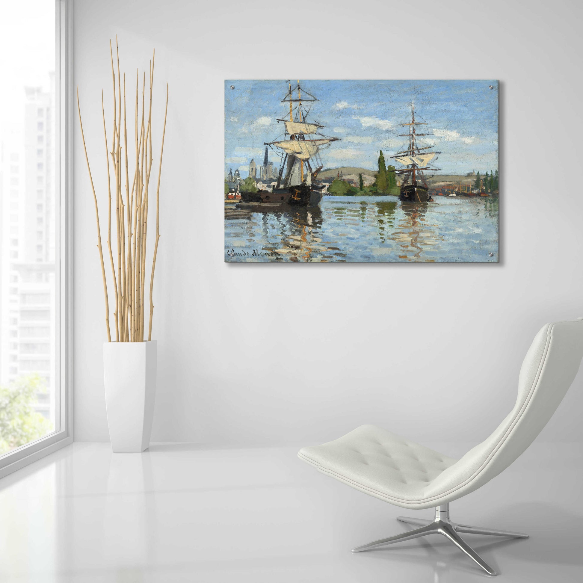 Epic Art 'Ships Riding On The Serine At Roue' by Claude Monet, Acrylic Glass Wall Art,36x24