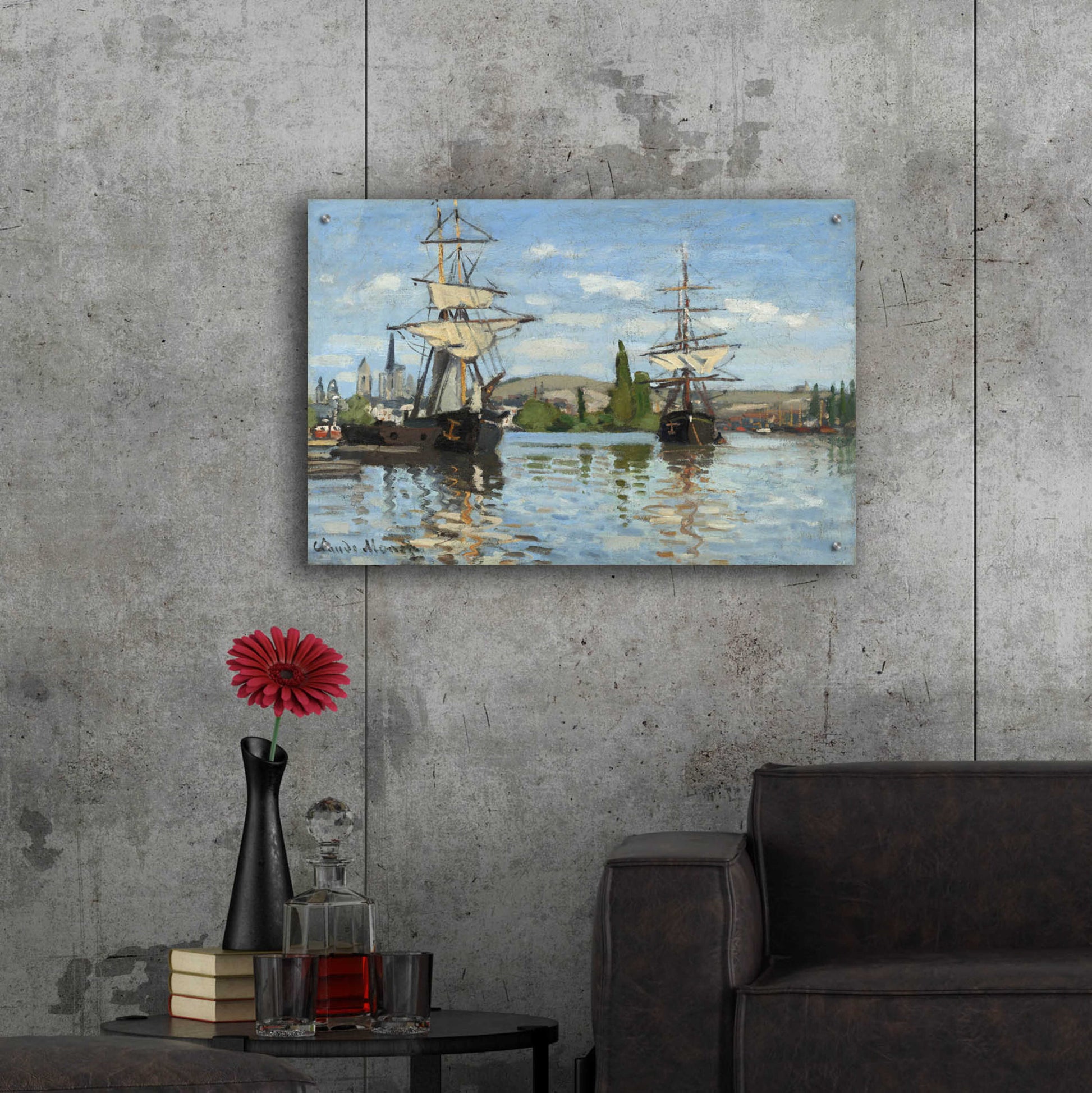 Epic Art 'Ships Riding On The Serine At Roue' by Claude Monet, Acrylic Glass Wall Art,36x24