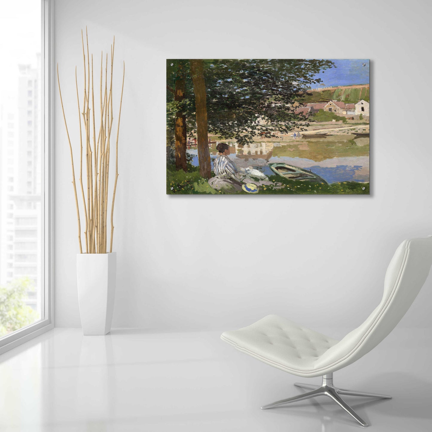 Epic Art 'On The Bank Of The Seine, Bennecourt' by Claude Monet, Acrylic Glass Wall Art,36x24