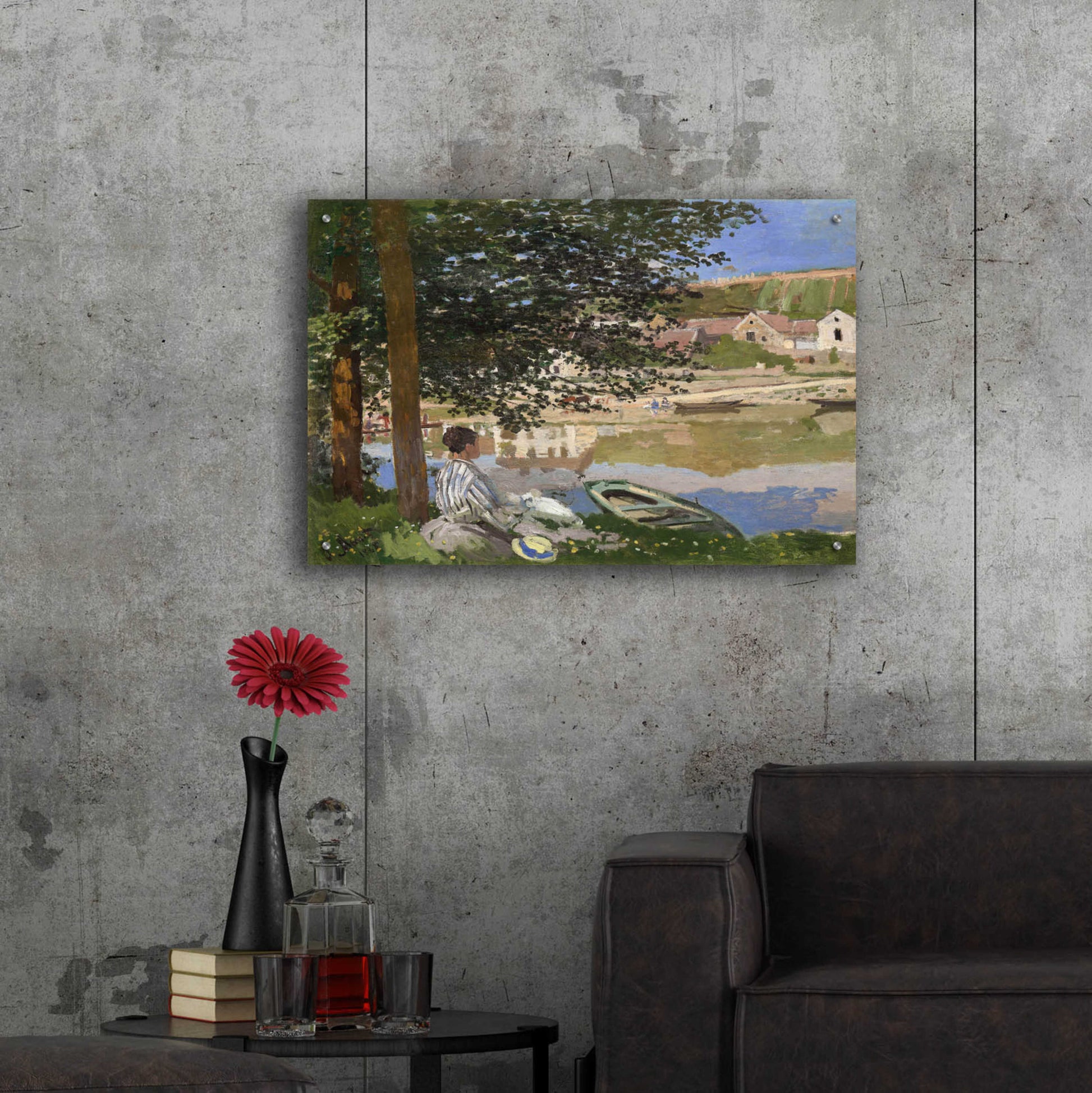 Epic Art 'On The Bank Of The Seine, Bennecourt' by Claude Monet, Acrylic Glass Wall Art,36x24