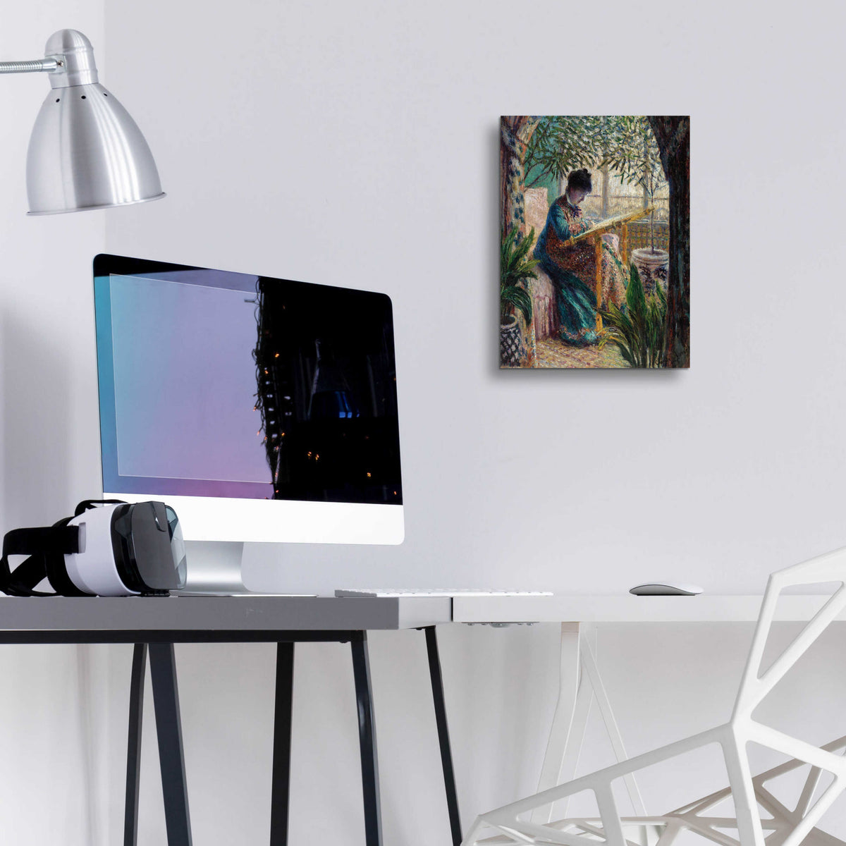 Epic Art 'Madame Monet Embroidering' by Claude Monet, Acrylic Glass Wall Art,12x16