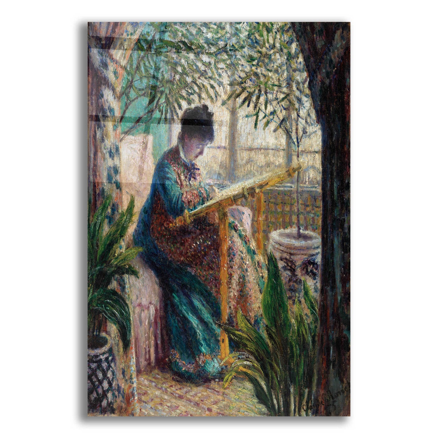 Epic Art 'Madame Monet Embroidering' by Claude Monet, Acrylic Glass Wall Art,12x16