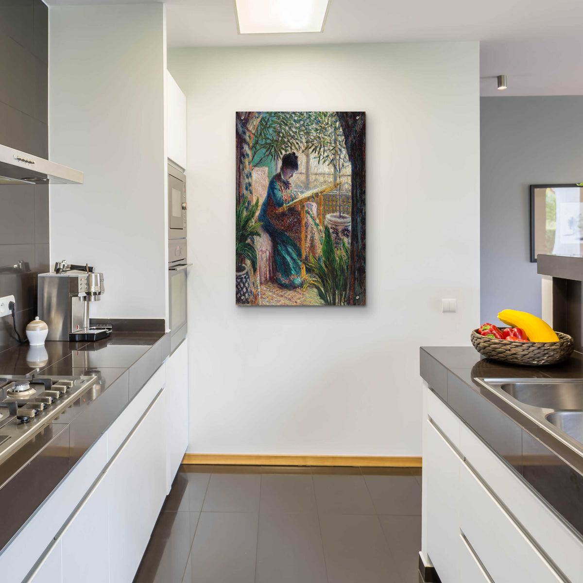 Epic Art 'Madame Monet Embroidering' by Claude Monet, Acrylic Glass Wall Art,24x36