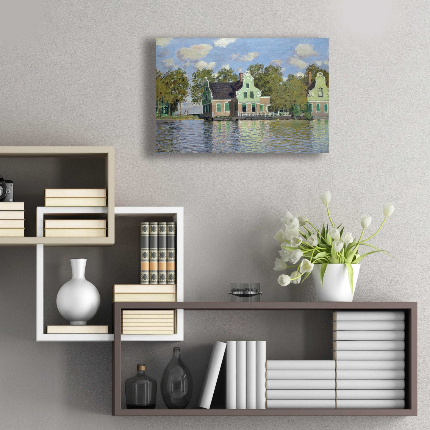 Epic Art 'Houses By The Bank Of The River Zaan' by Claude Monet, Acrylic Glass Wall Art,24x16