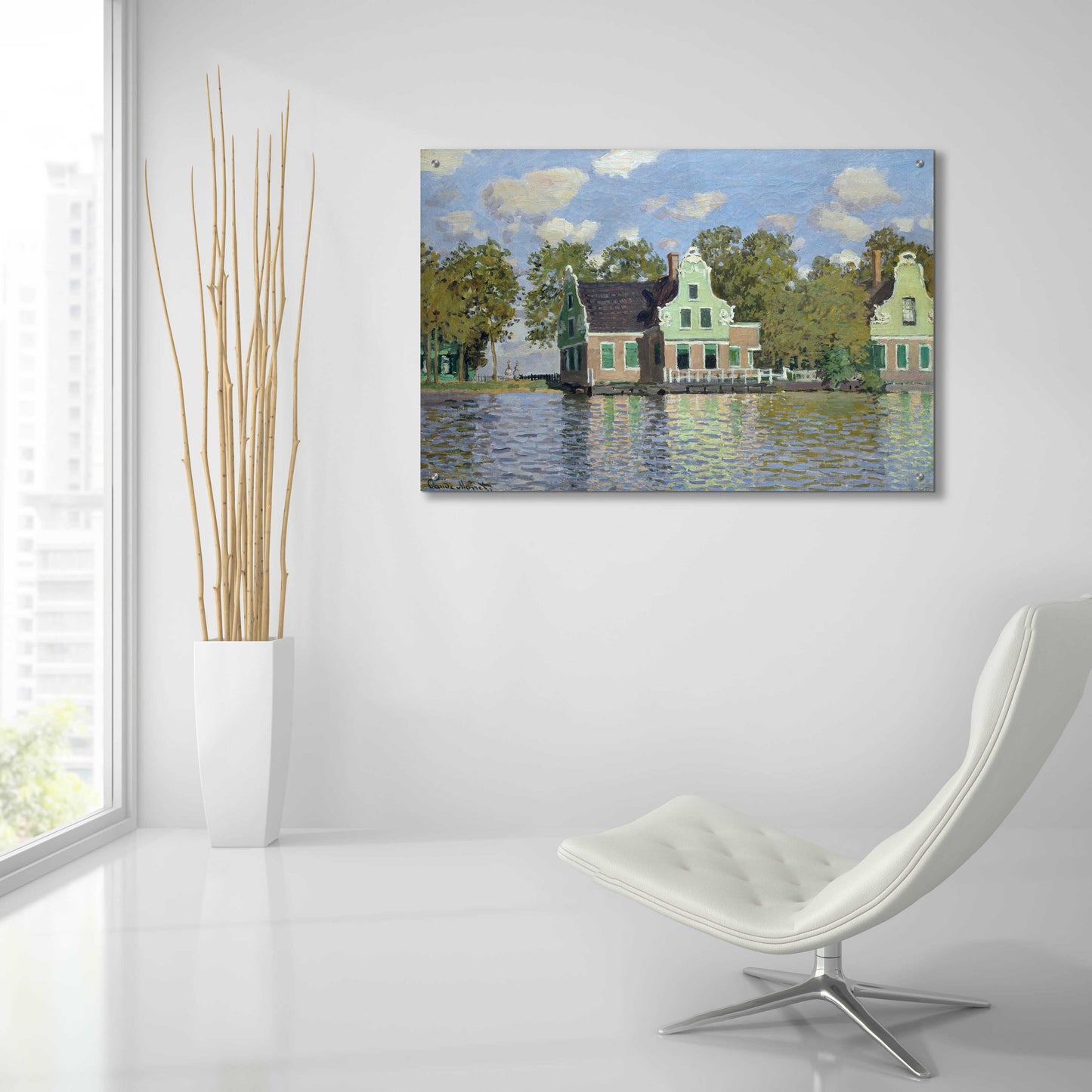 Epic Art 'Houses By The Bank Of The River Zaan' by Claude Monet, Acrylic Glass Wall Art,36x24