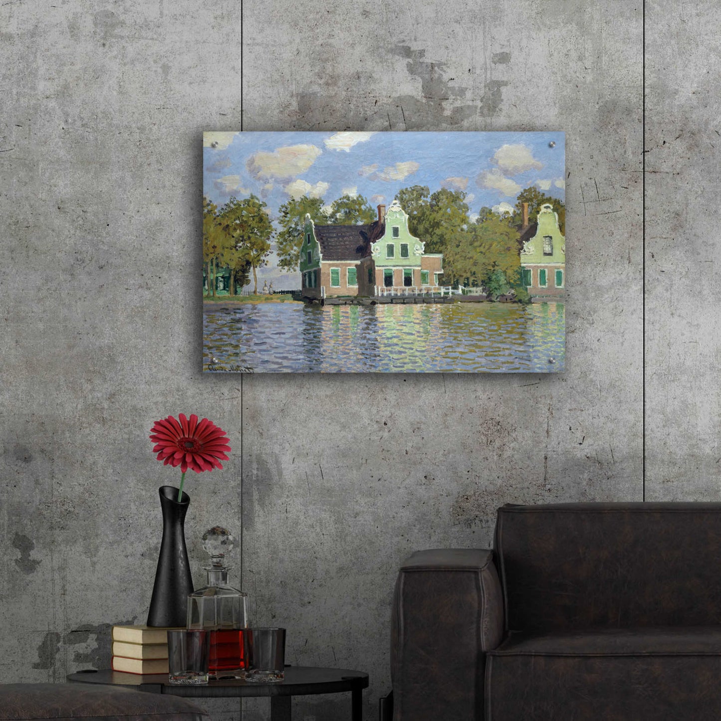 Epic Art 'Houses By The Bank Of The River Zaan' by Claude Monet, Acrylic Glass Wall Art,36x24