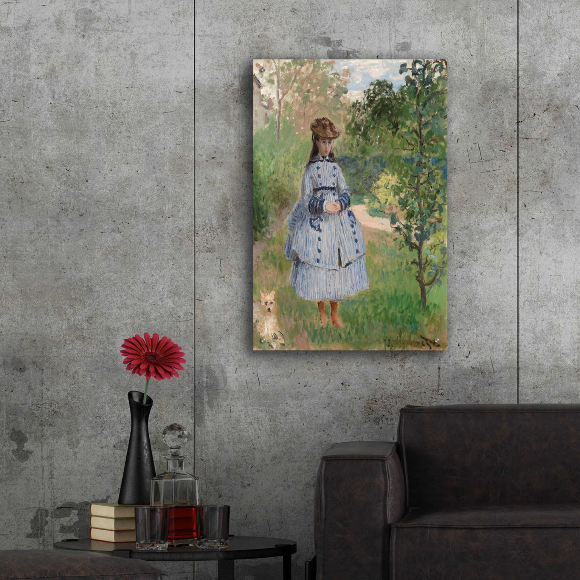 Epic Art 'Girl With Dog' by Claude Monet, Acrylic Glass Wall Art,24x36