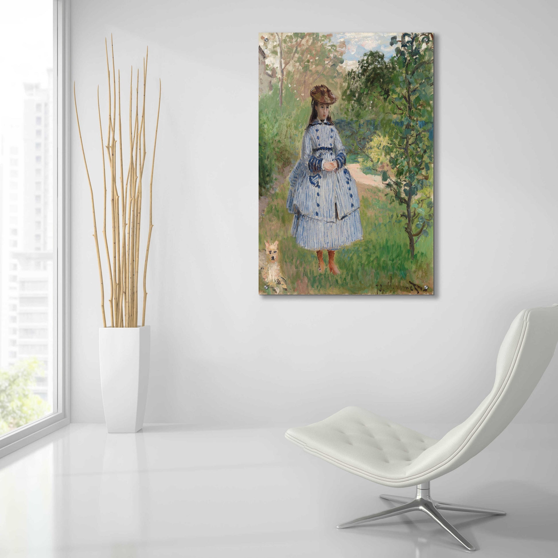 Epic Art 'Girl With Dog' by Claude Monet, Acrylic Glass Wall Art,24x36