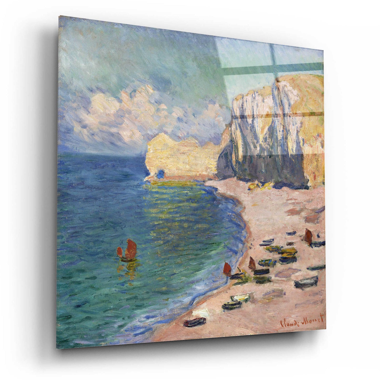 Epic Art 'Etretat, The Beach And The Falaise D Amont' by Claude Monet, Acrylic Glass Wall Art,12x12