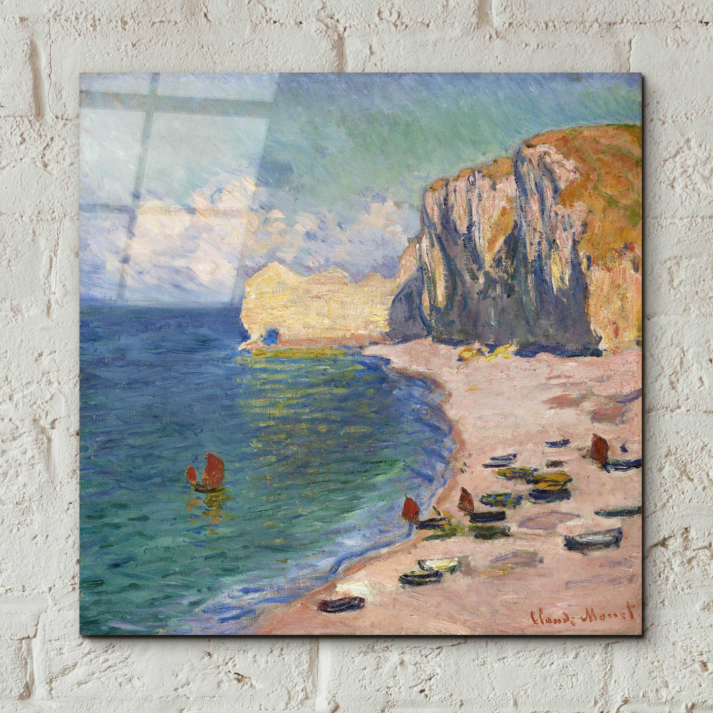 Epic Art 'Etretat, The Beach And The Falaise D Amont' by Claude Monet, Acrylic Glass Wall Art,12x12