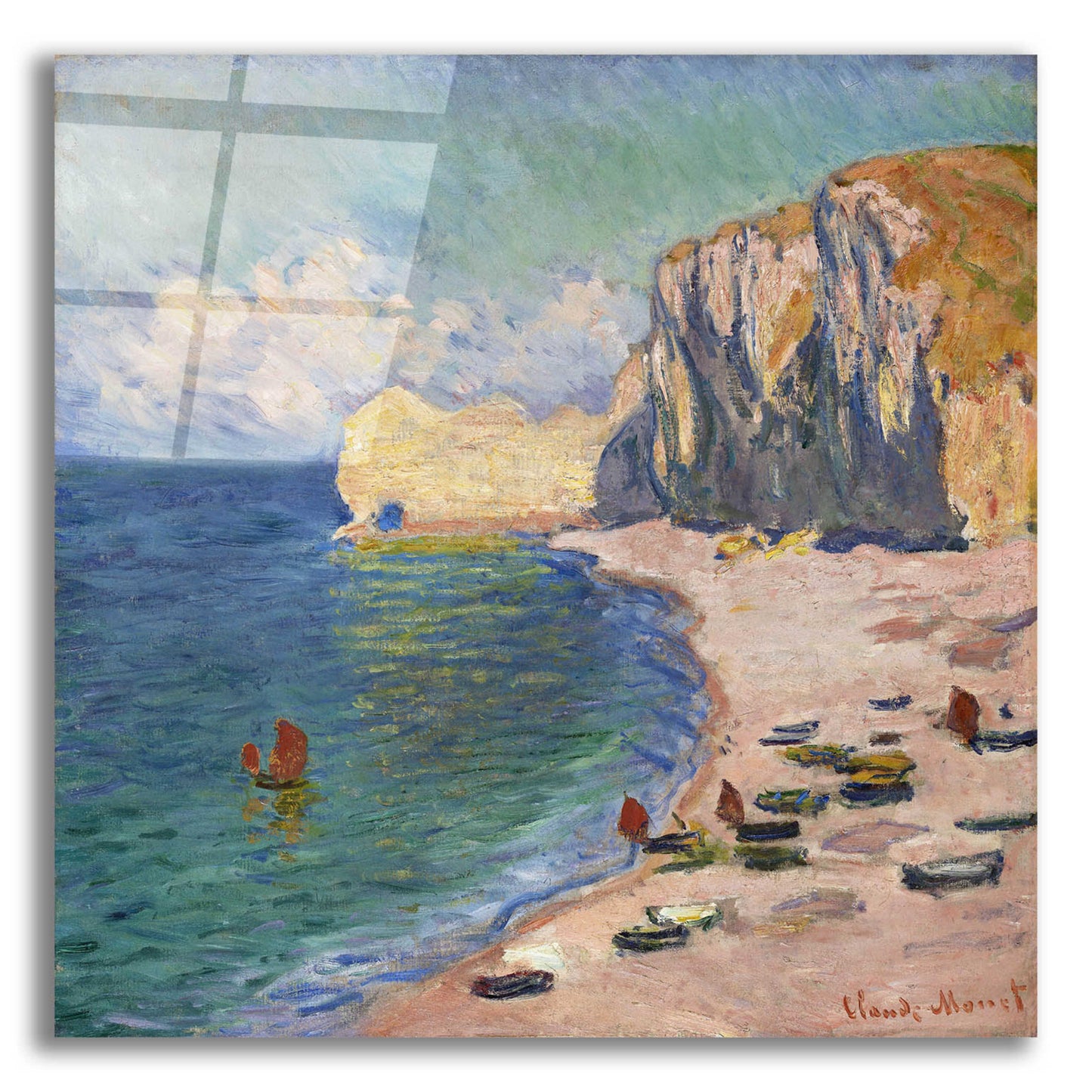 Epic Art 'Etretat, The Beach And The Falaise D Amont' by Claude Monet, Acrylic Glass Wall Art,12x12