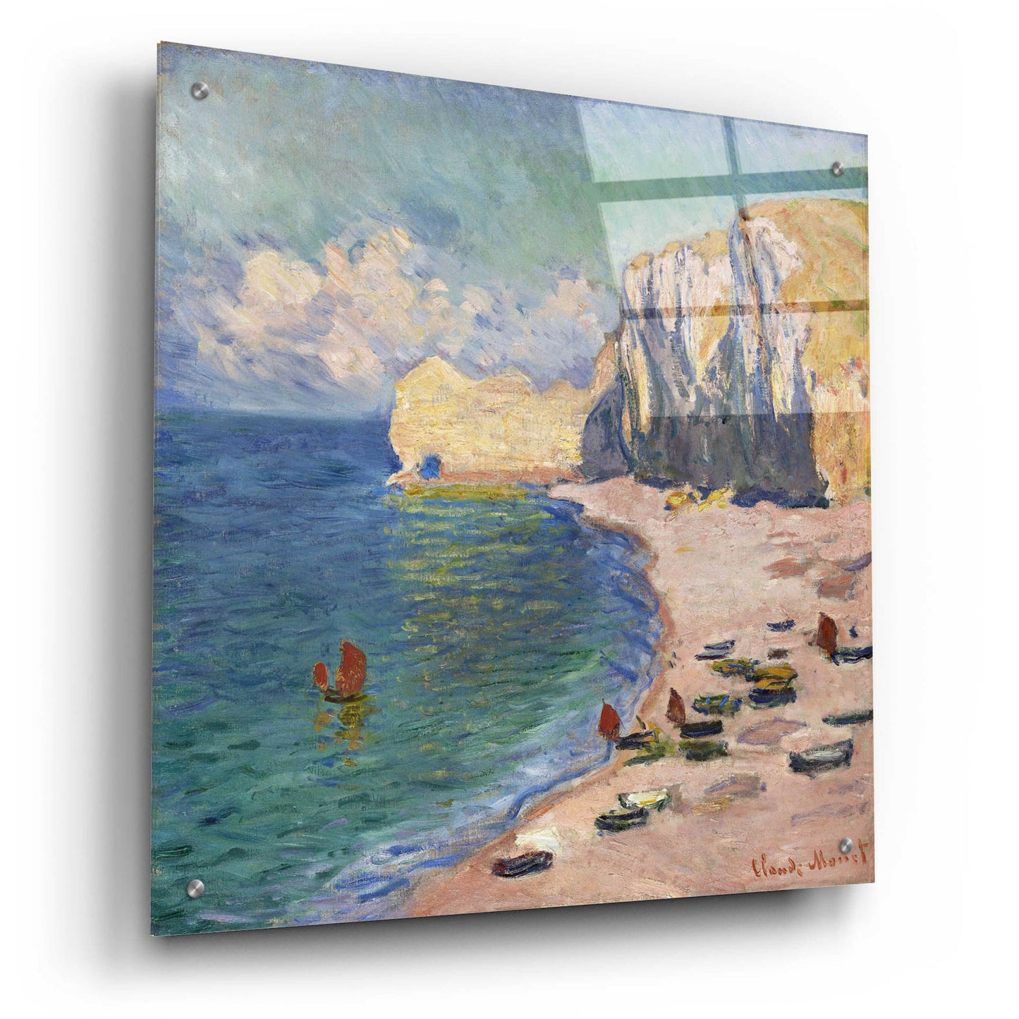 Epic Art 'Etretat, The Beach And The Falaise D Amont' by Claude Monet, Acrylic Glass Wall Art,24x24