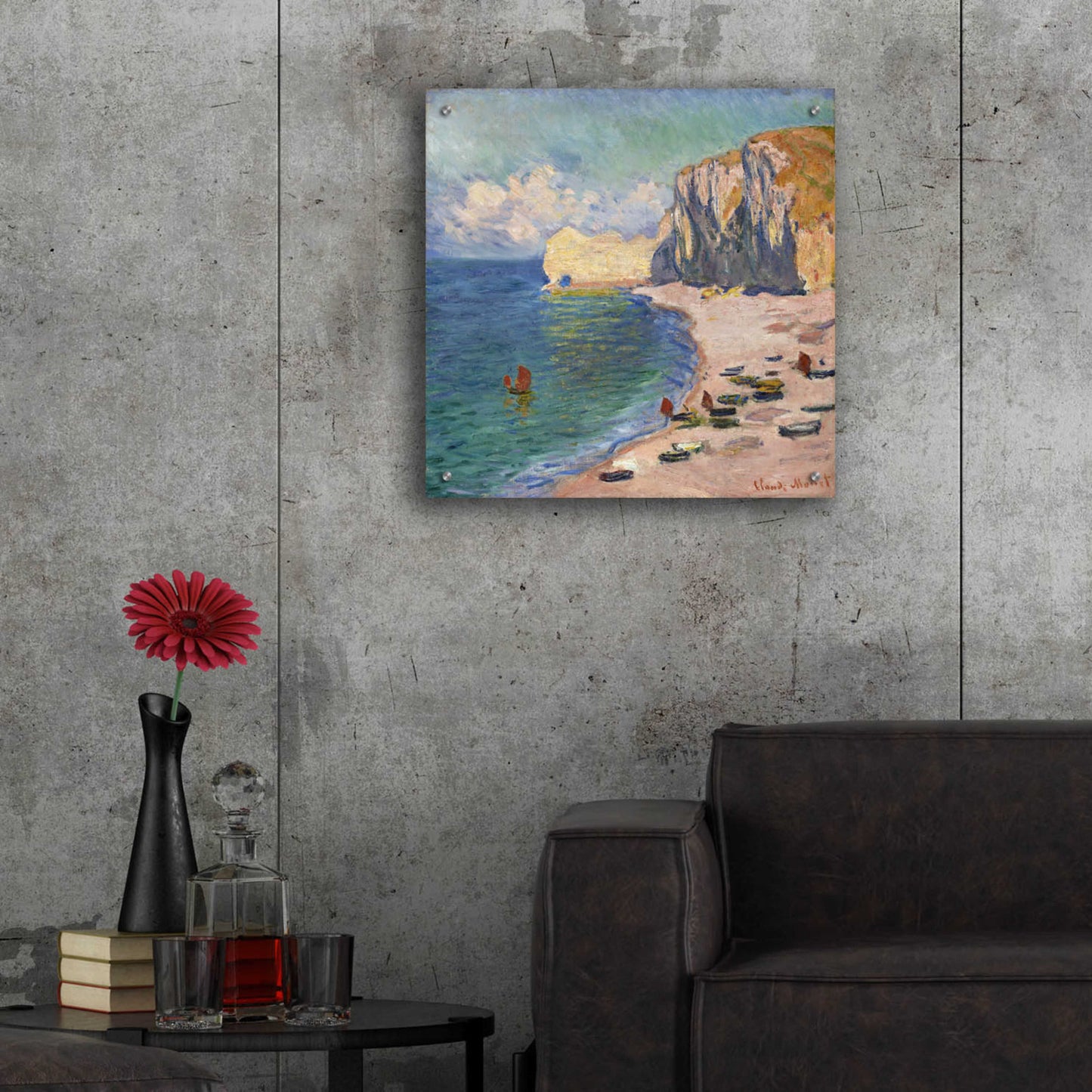 Epic Art 'Etretat, The Beach And The Falaise D Amont' by Claude Monet, Acrylic Glass Wall Art,24x24