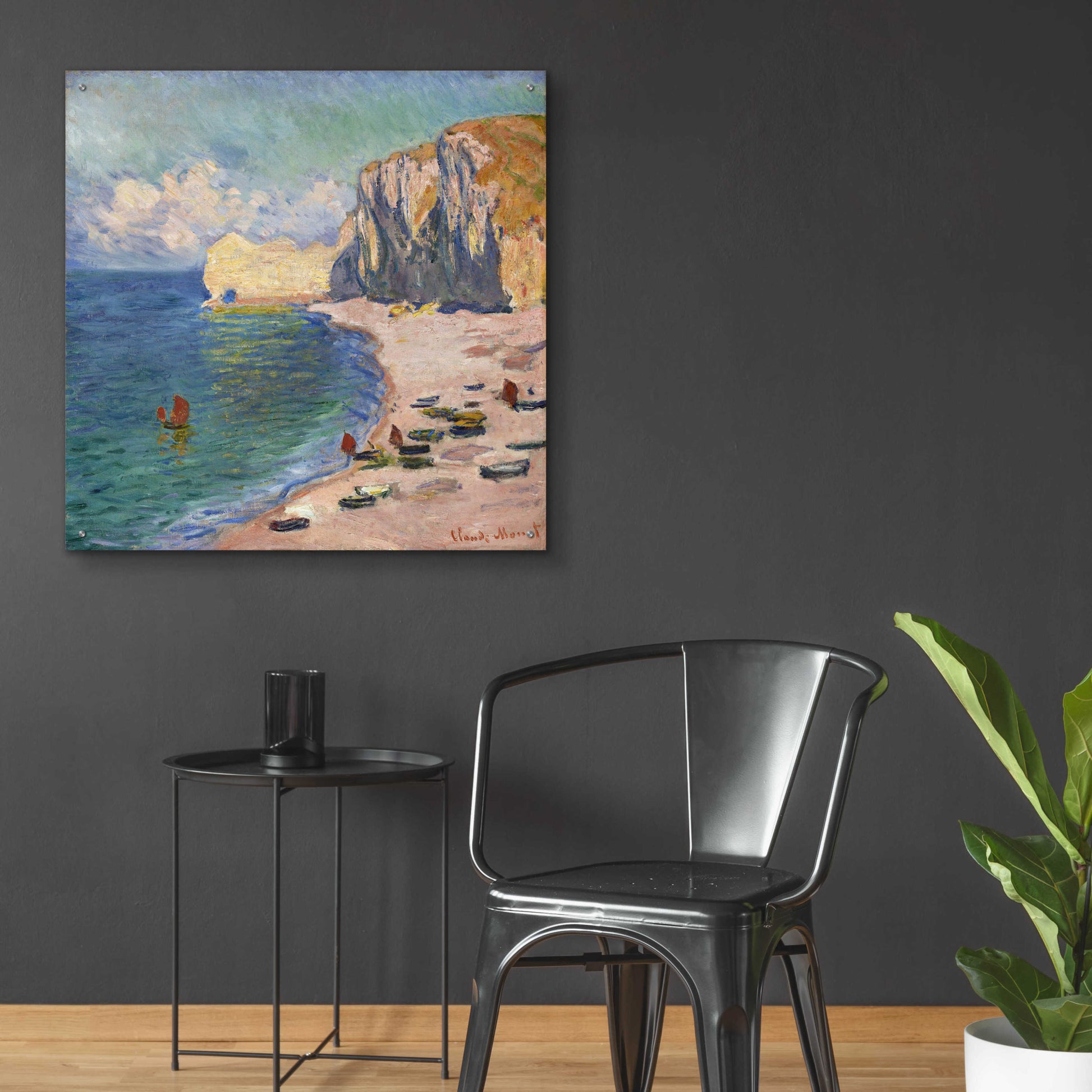 Epic Art 'Etretat, The Beach And The Falaise D Amont' by Claude Monet, Acrylic Glass Wall Art,36x36