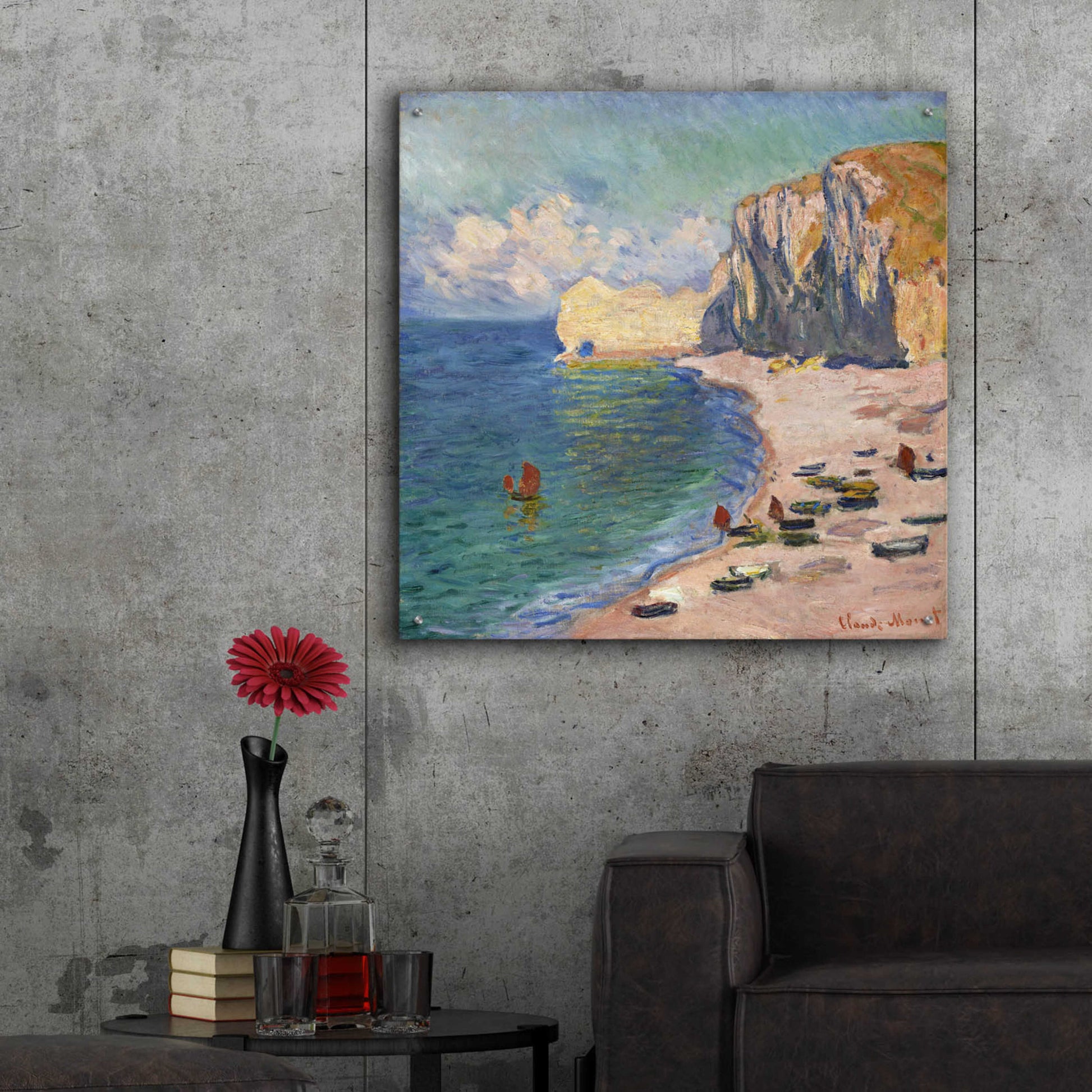 Epic Art 'Etretat, The Beach And The Falaise D Amont' by Claude Monet, Acrylic Glass Wall Art,36x36